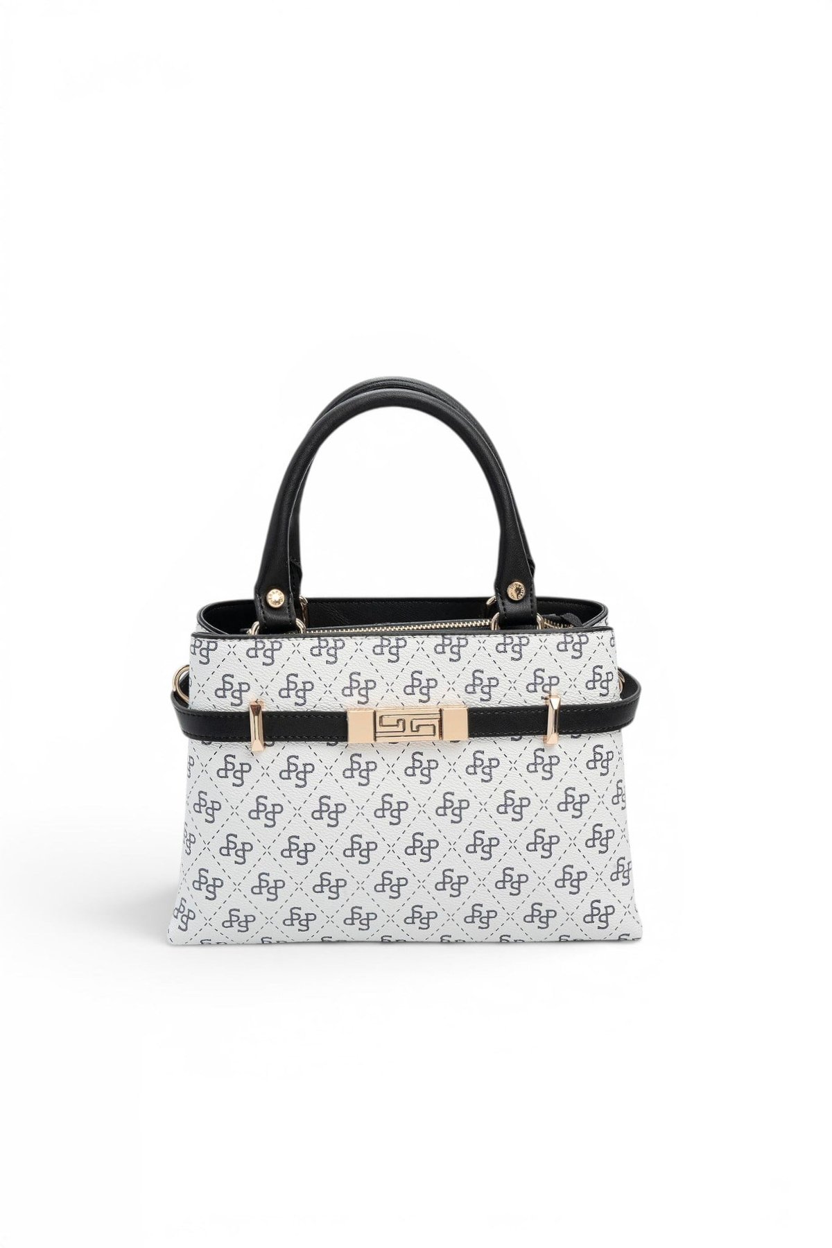 Silver Polo Beyaz - Siyah Monogram Kadın El Çantası SP1149