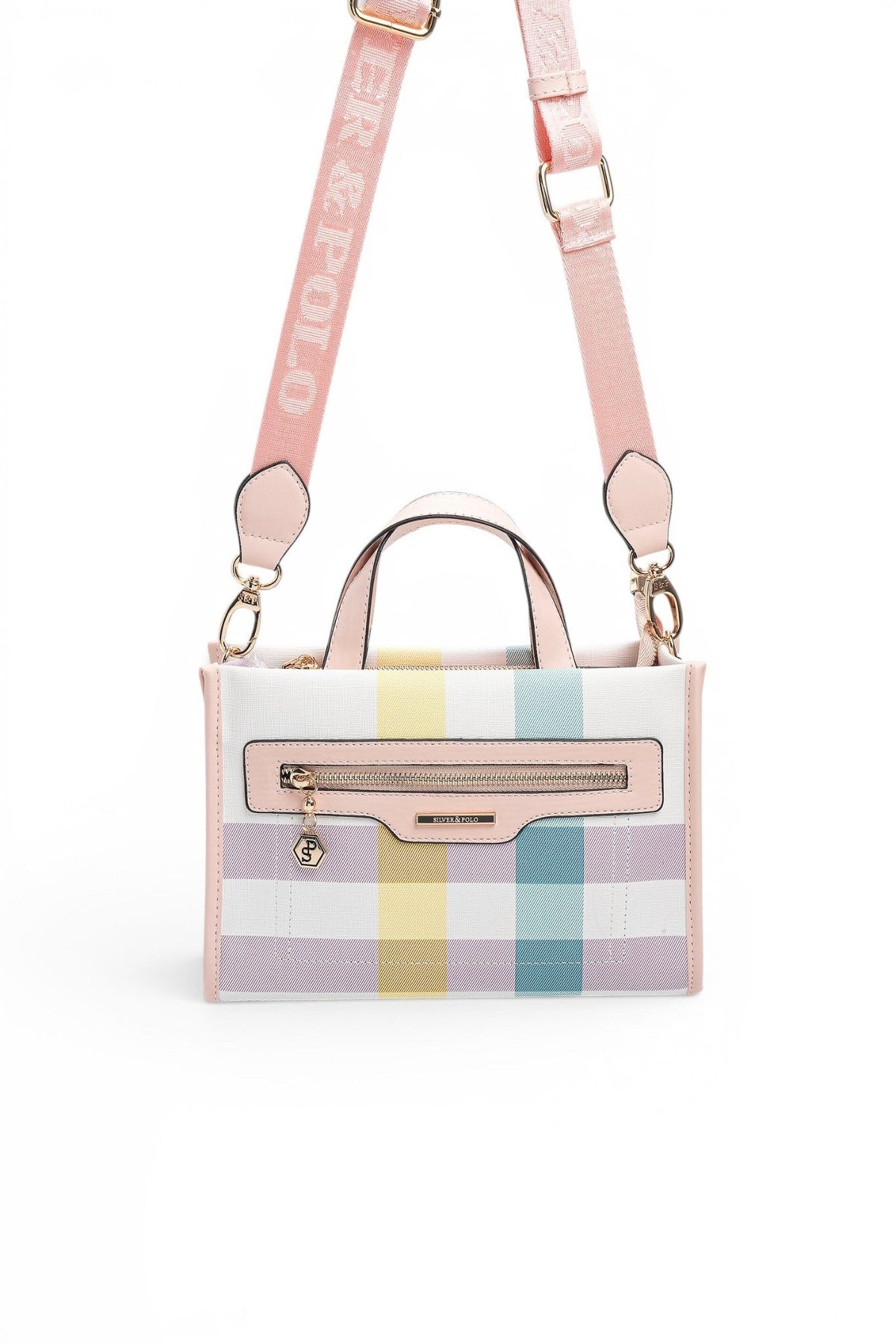 Silver Polo Lila - Pembe Ekose Kadın El Çantası SP1271