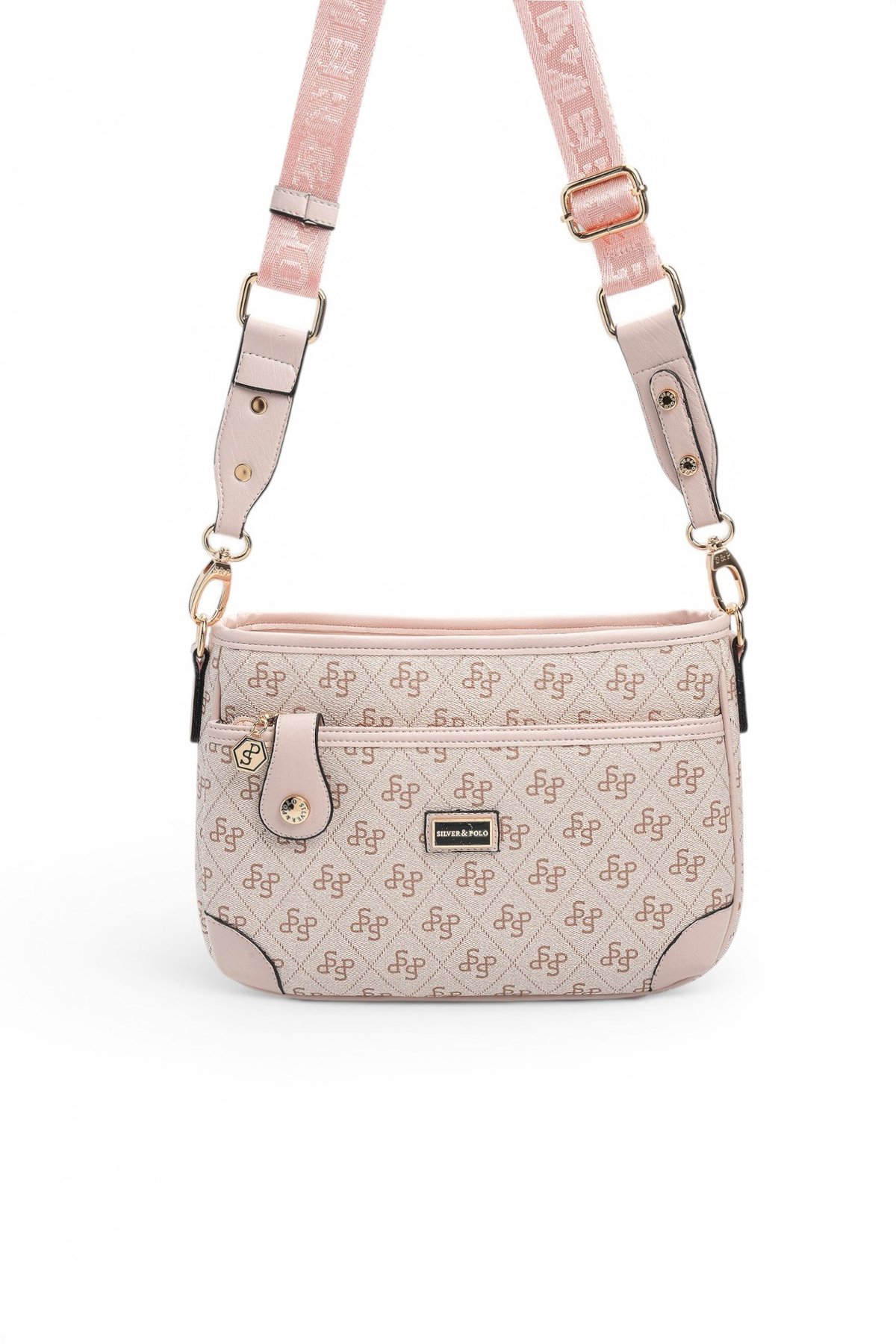 Silver Polo Pembe - Pudra Monogram Kadın Çapraz Çanta SP1160