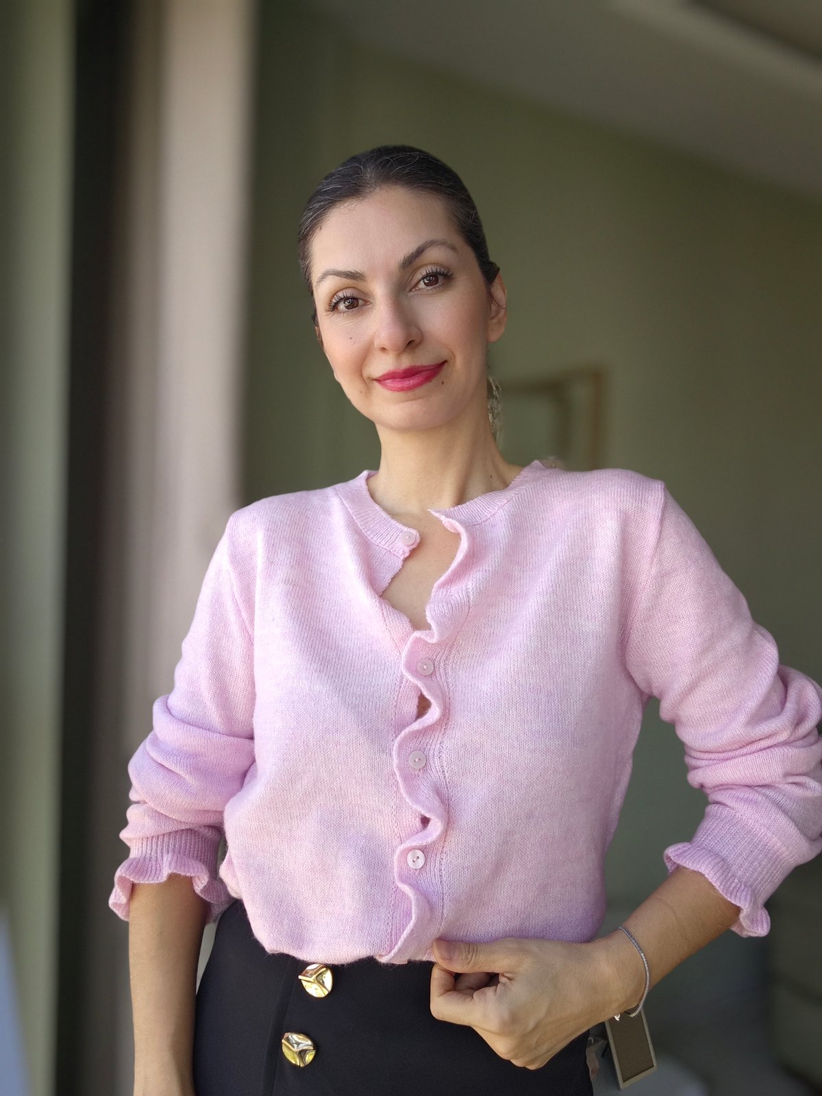 Fırfırlı Pembe Hırka