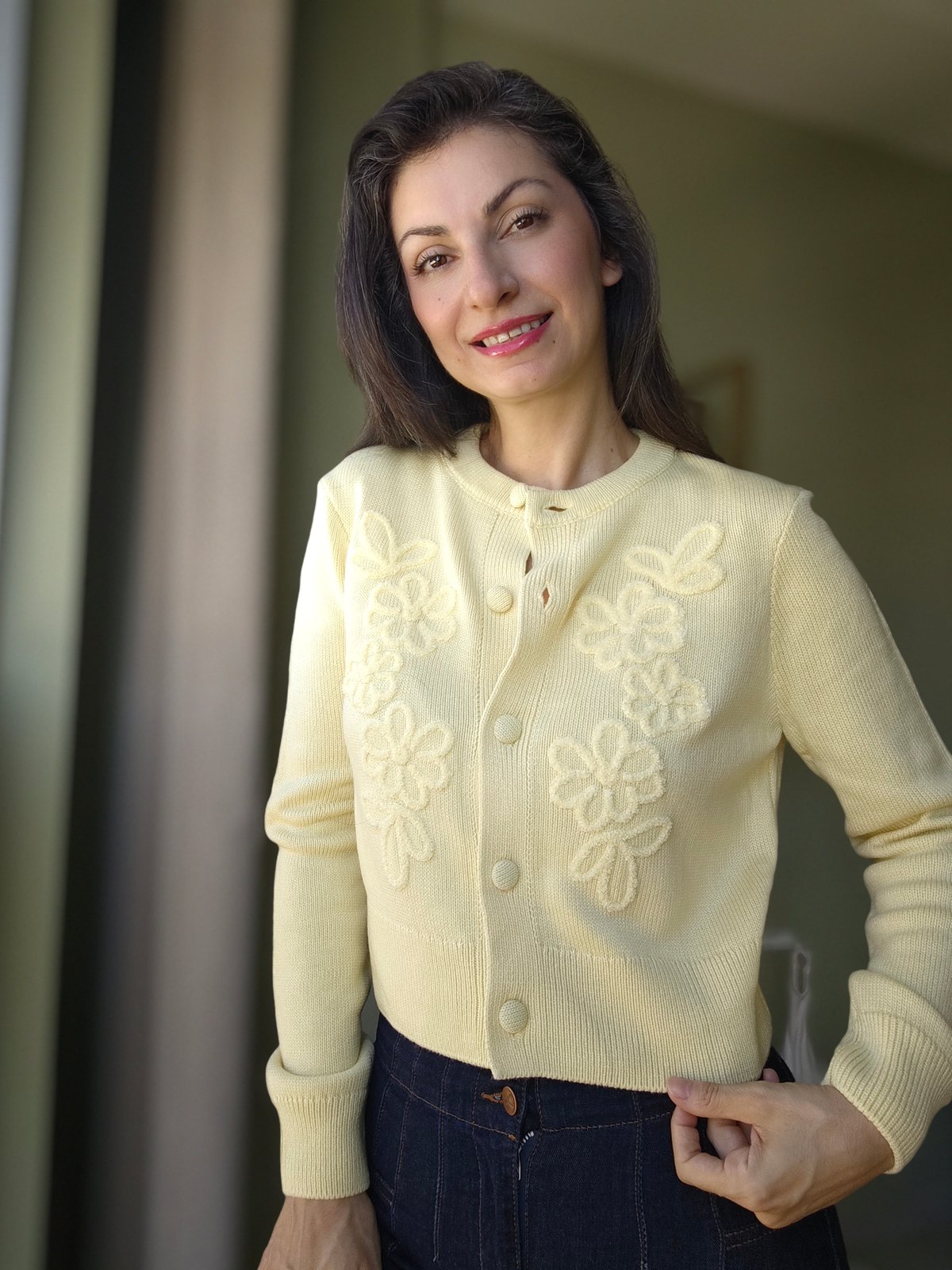 İsleme Detaylı Hırka Sarı