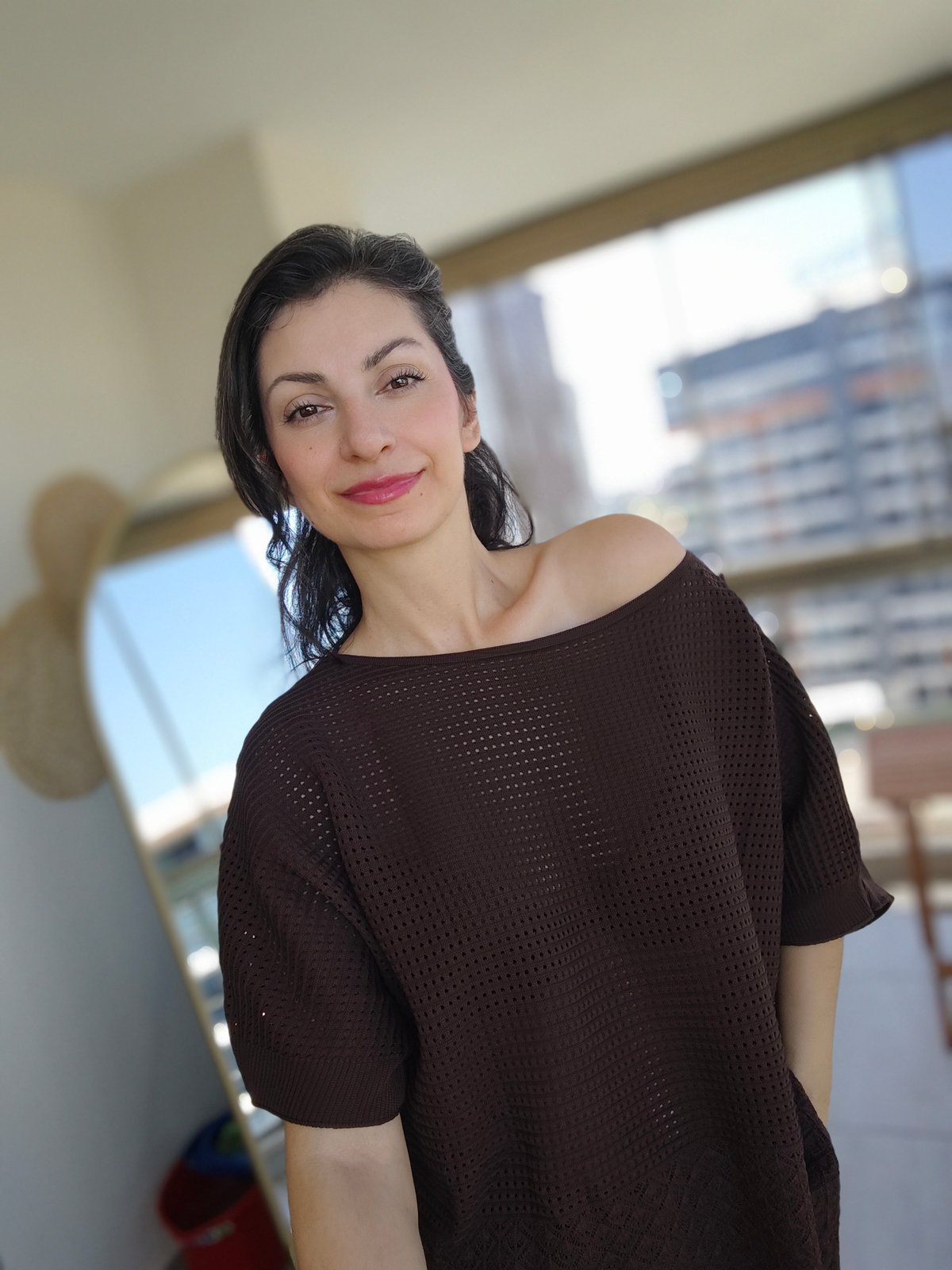 Kayık Yaka Salaş Triko Kahverengi