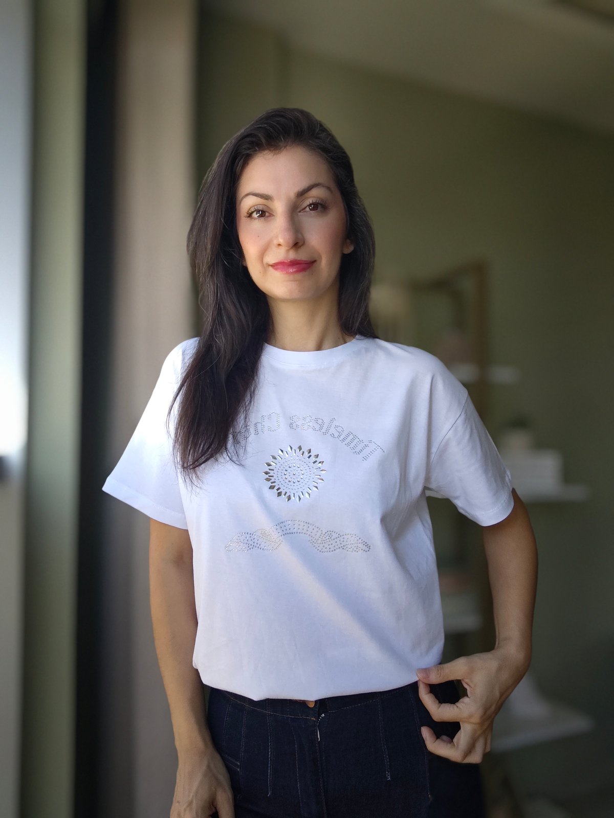 Önü Taşlı Pamuklu Tshirt