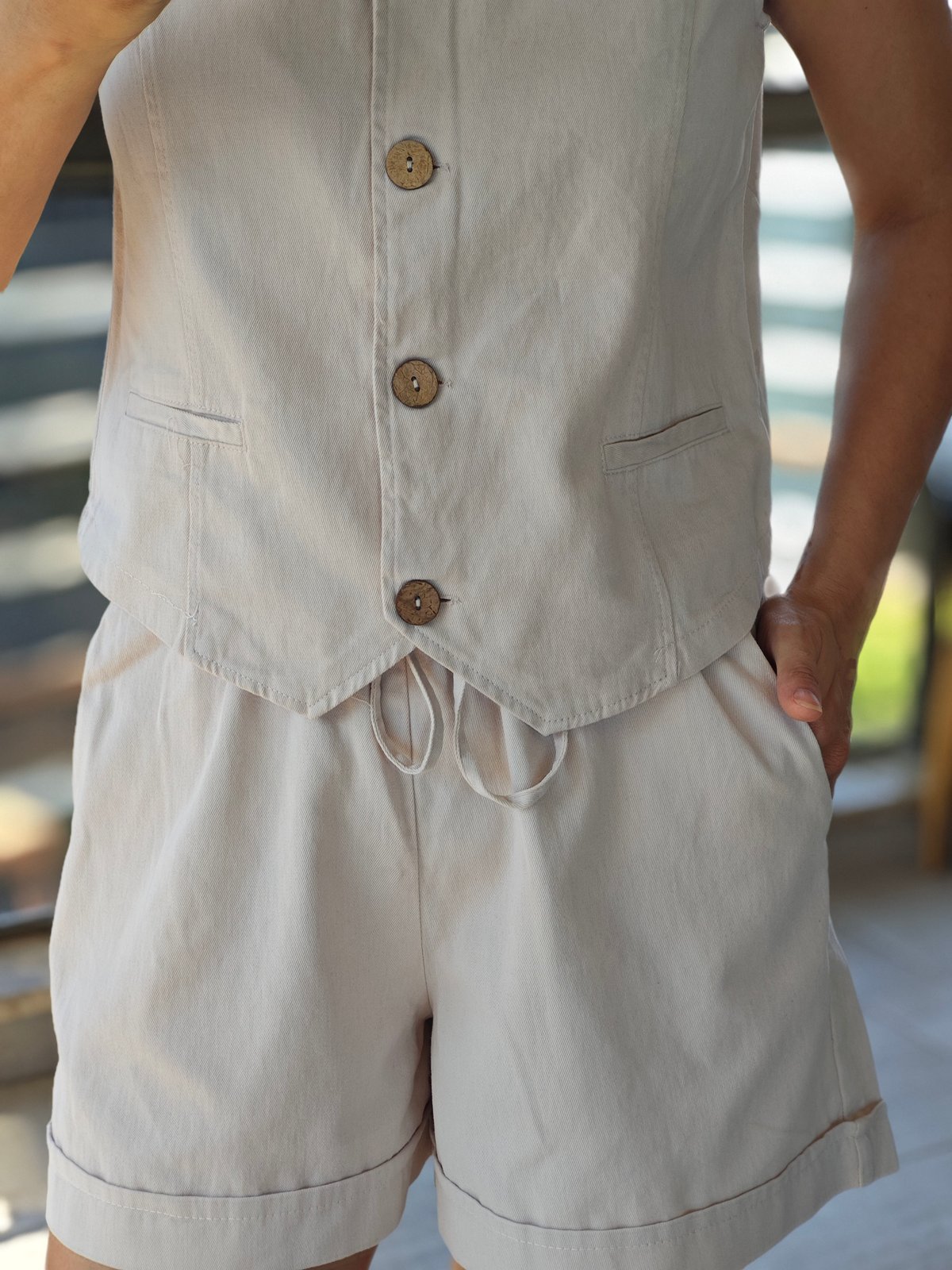 Cotton Şort Krem