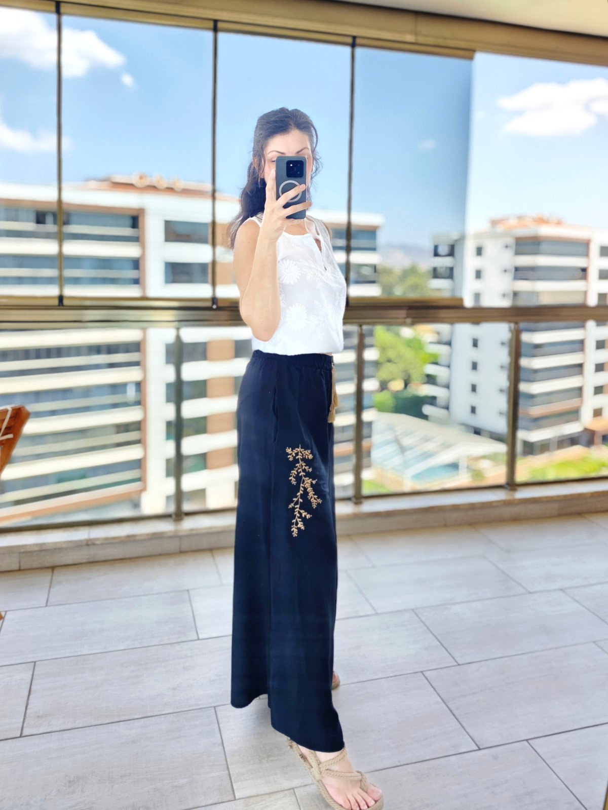 Nakışlı Pantolon Siyah