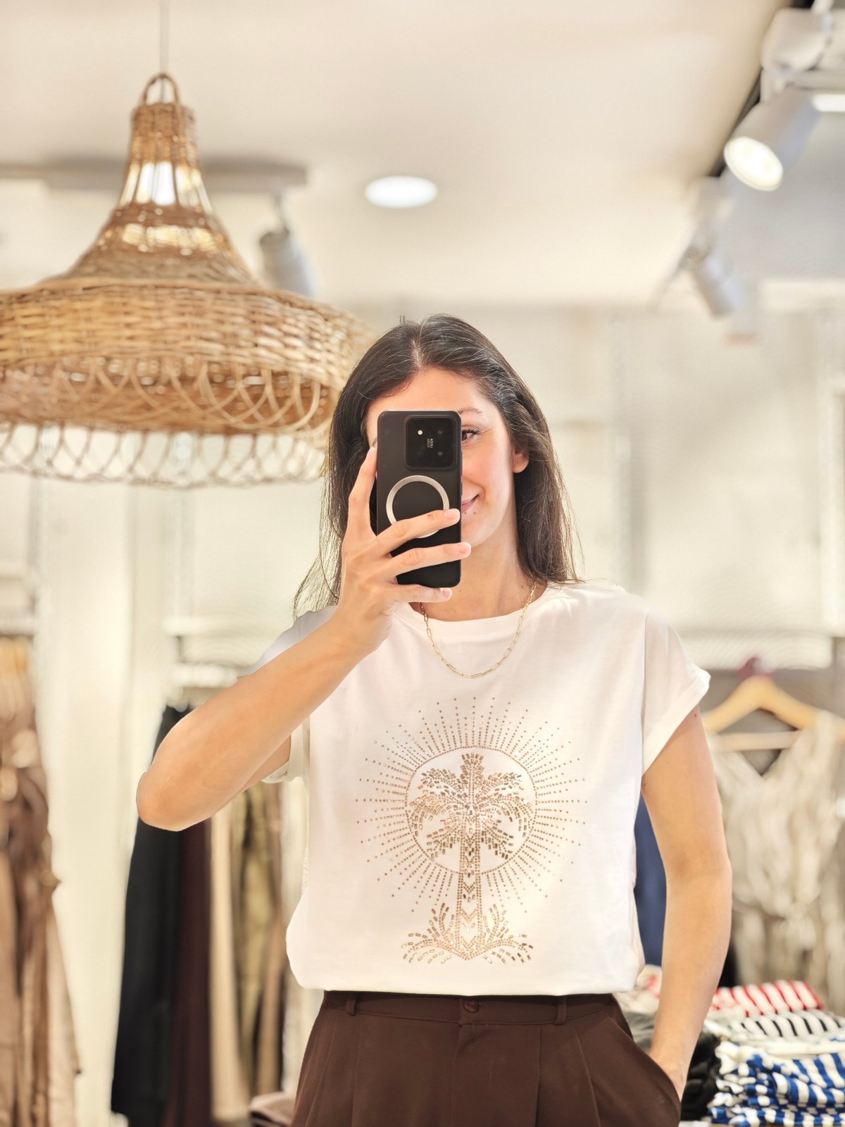 Palmiye Taşlı Tshirt Beyaz
