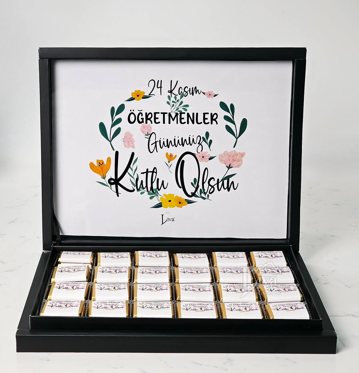 Öğretmenler Günü Çiçekli Tasarım Sargılı Madlen Çikolata 72'li Paket