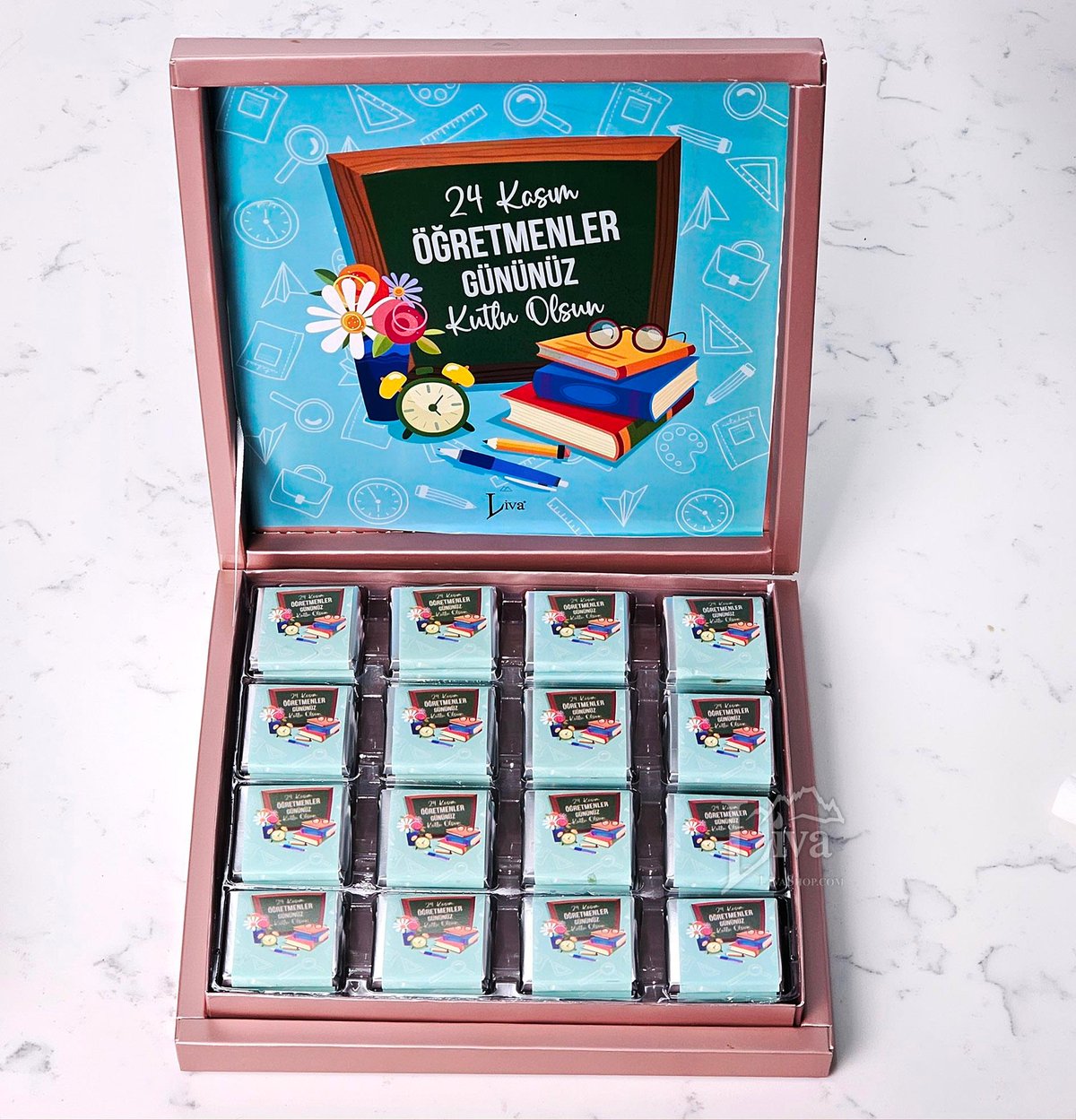 Öğretmenler Günü Kitaplı Tasarım Sargılı Madlen Çikolata 48'li Paket