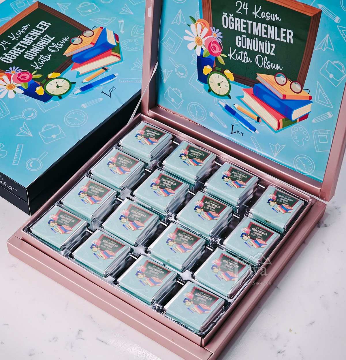 Öğretmenler Günü Kitaplı Tasarım Sargılı Madlen Çikolata 48'li Paket