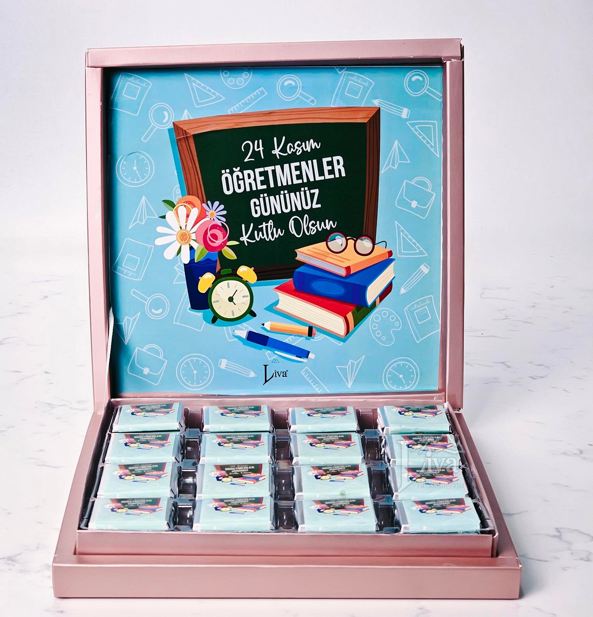 Öğretmenler Günü Kitaplı Tasarım Sargılı Madlen Çikolata 48'li Paket