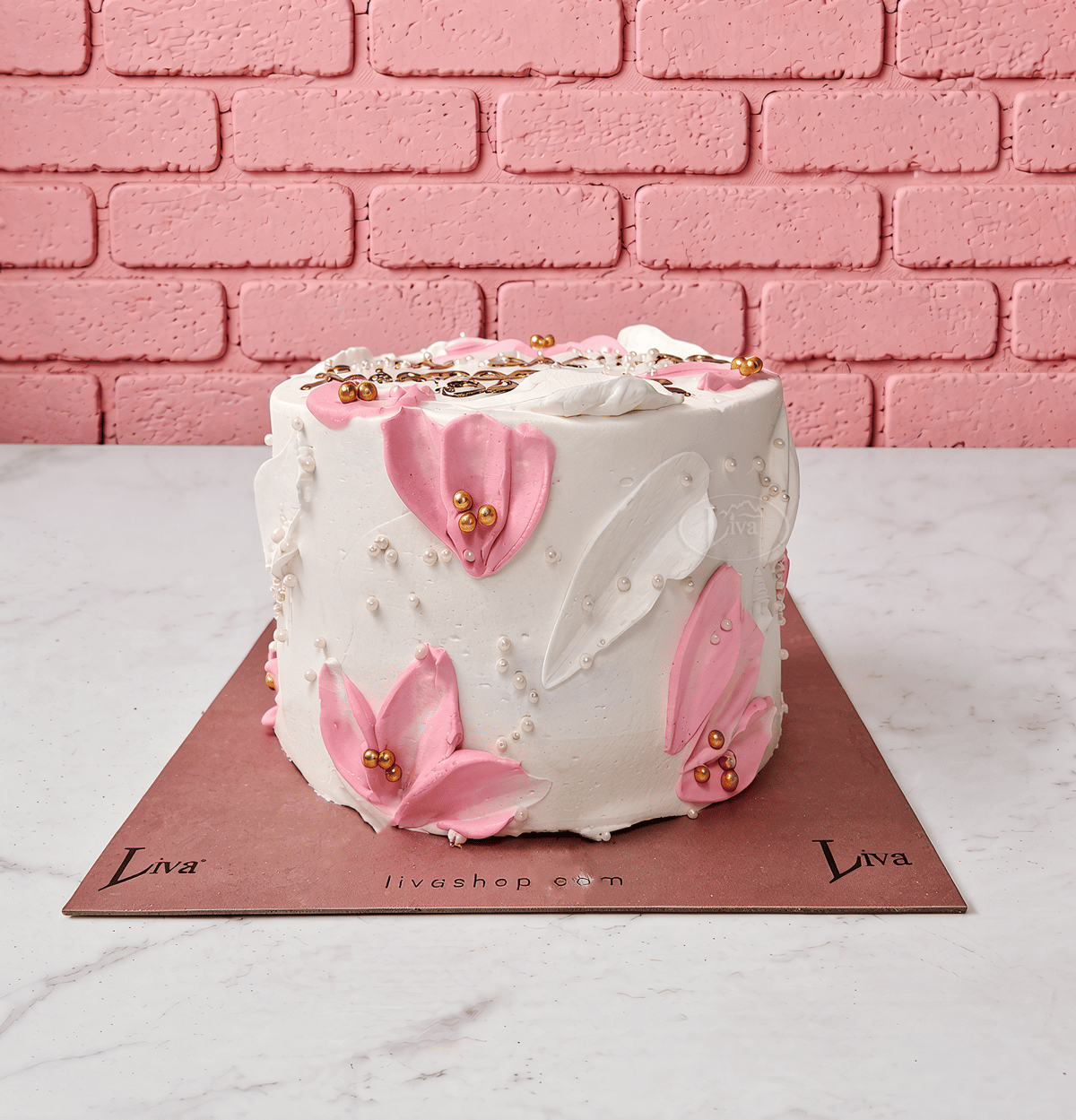 Pembe Yapraklar Yazılı Pasta
