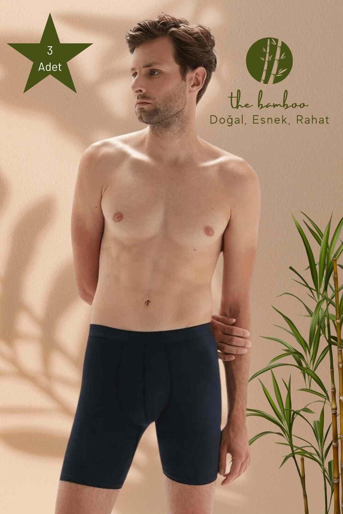 Weweus 3'lü Lacivert Erkek Süper İnce Doğal Bambu Uzun Boxer 1013