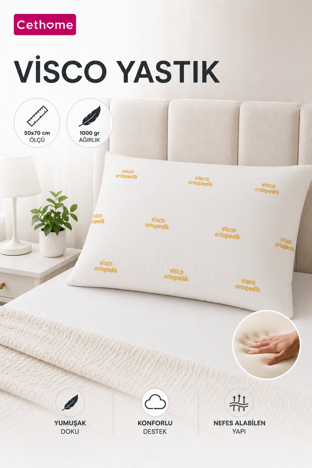 ÇetHome 1000 gr Visco Ortopedik 50x70 cm Yastık