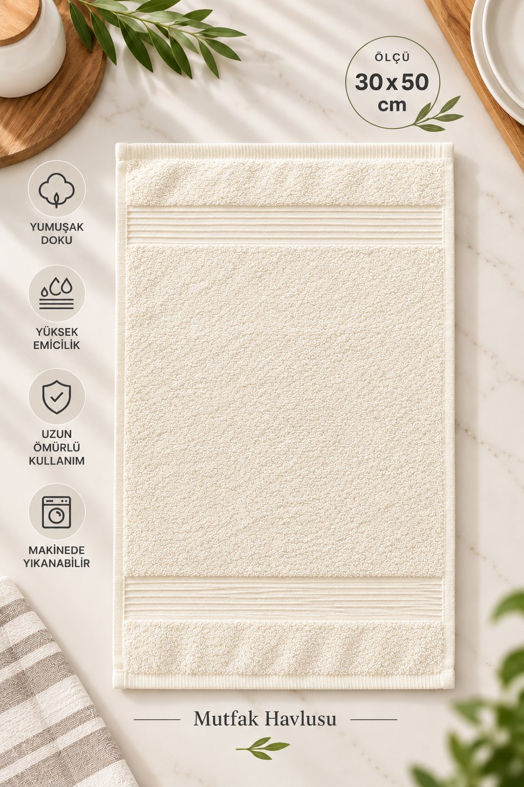 ÇetHome 30x50 Ekru Renk Mutfak Havlusu