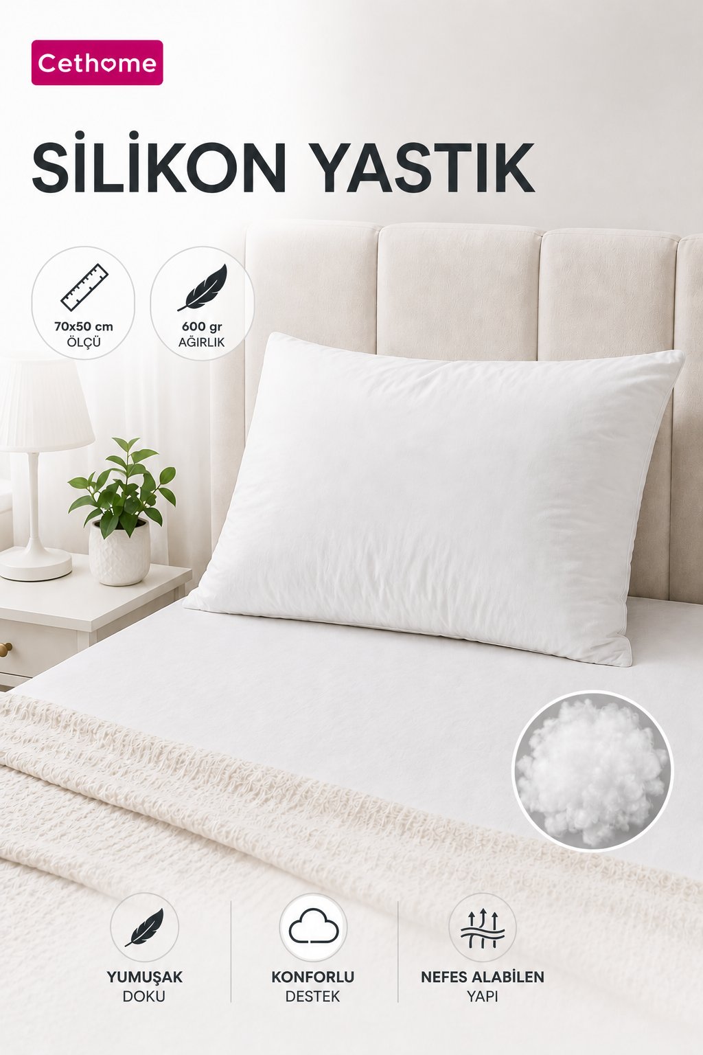 ÇetHome 600 gr Boncuk Silikon 50x70 cm Yastık