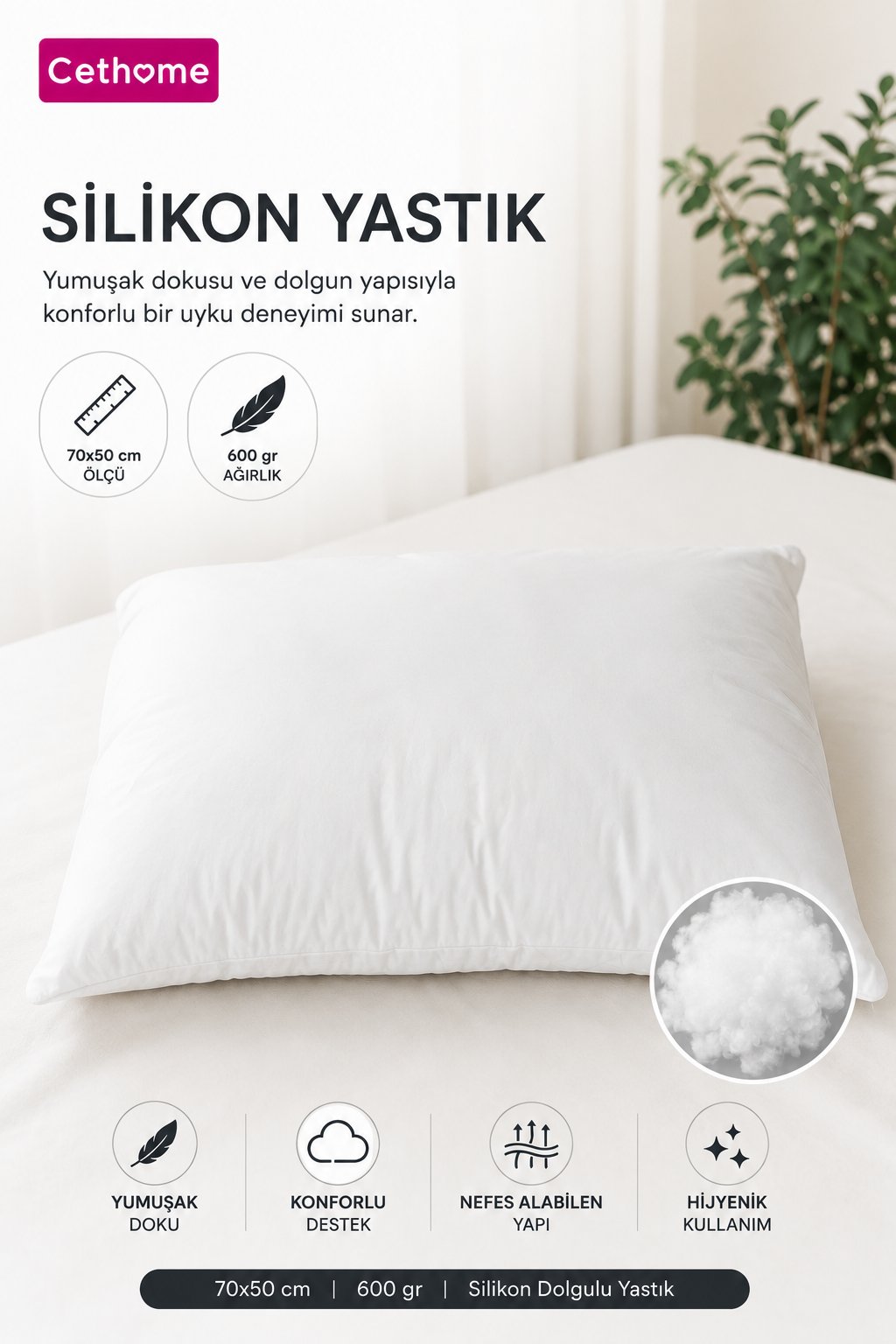 ÇetHome 600 gr Boncuk Silikon 50x70 cm Yastık