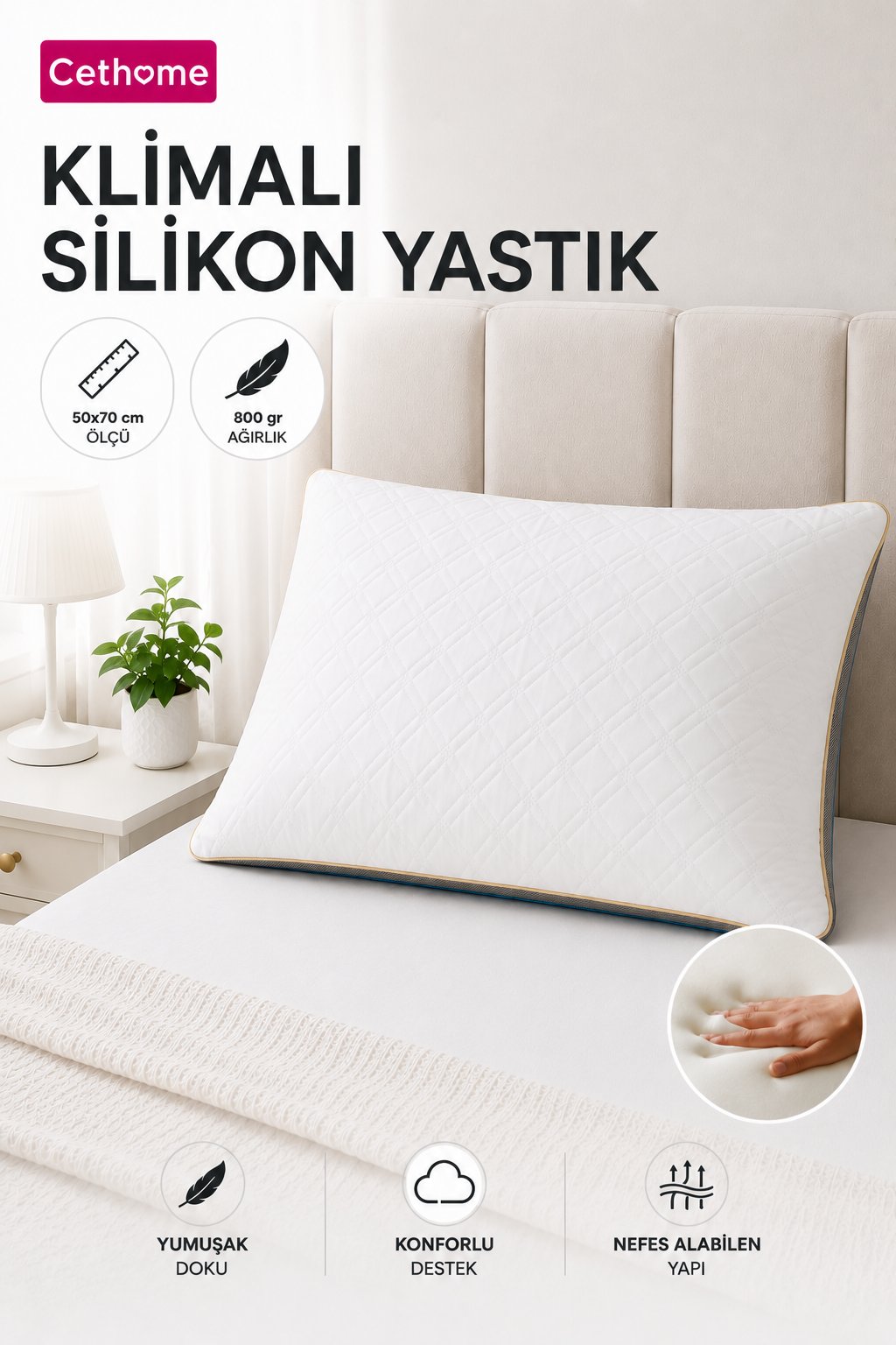 ÇetHome 800 gr Klimalı Silikon 50x70 cm Yastık