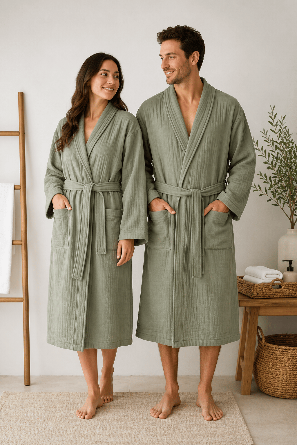 ÇetHome Füme Renk Kemerli Unisex %100 Pamuklu Müslin Kumaş Bornoz