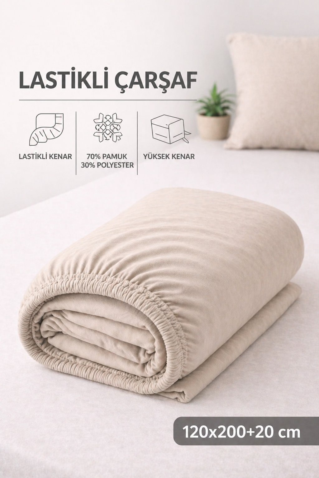 ÇetHome Bej Lastikli Tek Kişilik Çarşaf 160*200 cm