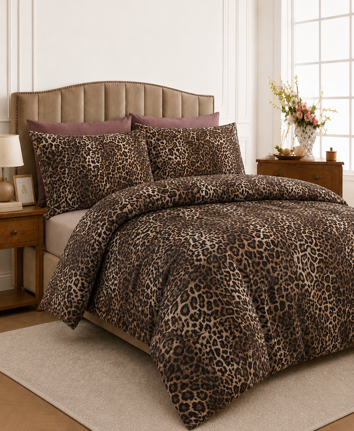 ÇetHome Pamuklu Leopar Desenli Çift Kişilik Nevresim Takımı