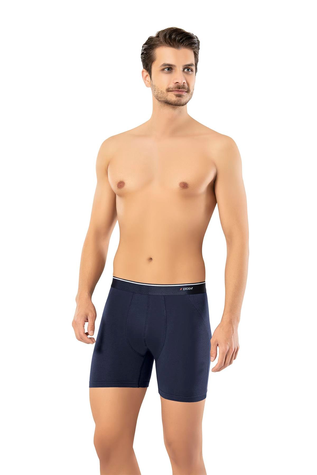 Erdem 3'lü Lacivert Pamuk Elastan Uzun Boxer 14703