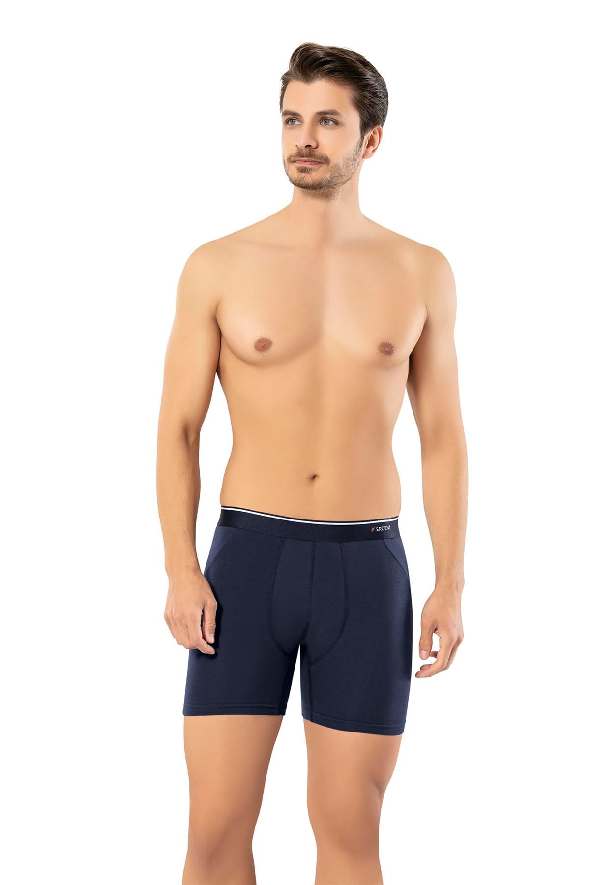 Erdem 3'lü Lacivert Pamuk Elastan Uzun Boxer 14703