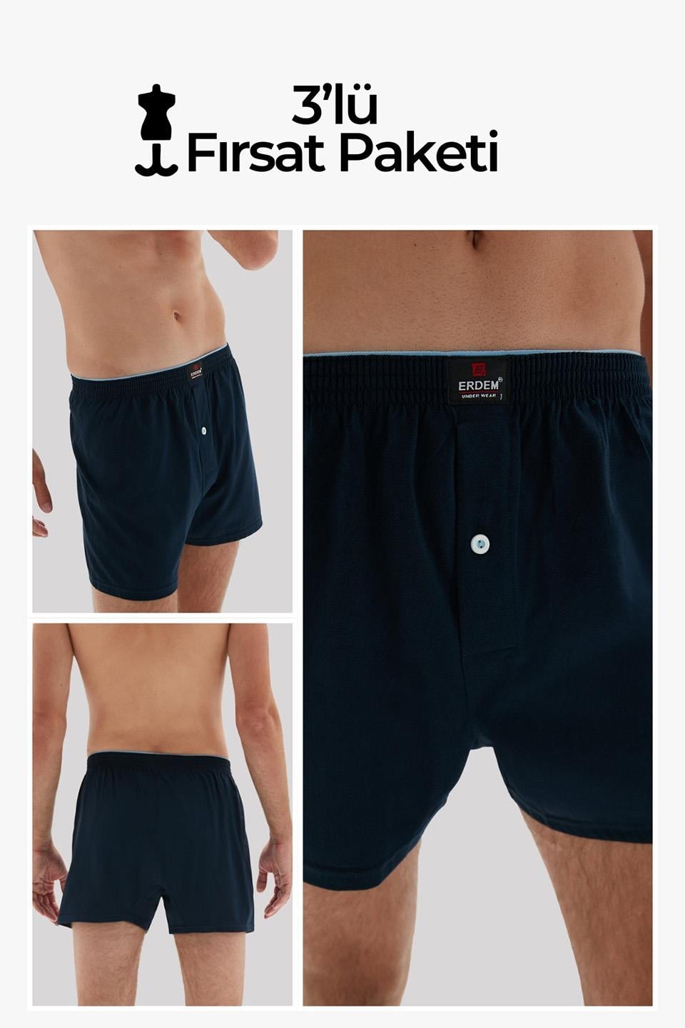 Erdem 3'lü Lacivert Penye Boxer 1400