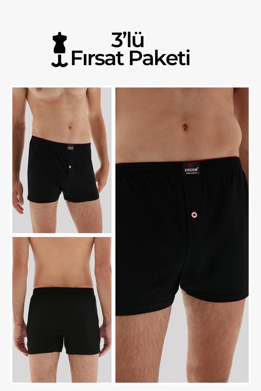 Erdem 3'lü Siyah Penye Boxer 1400