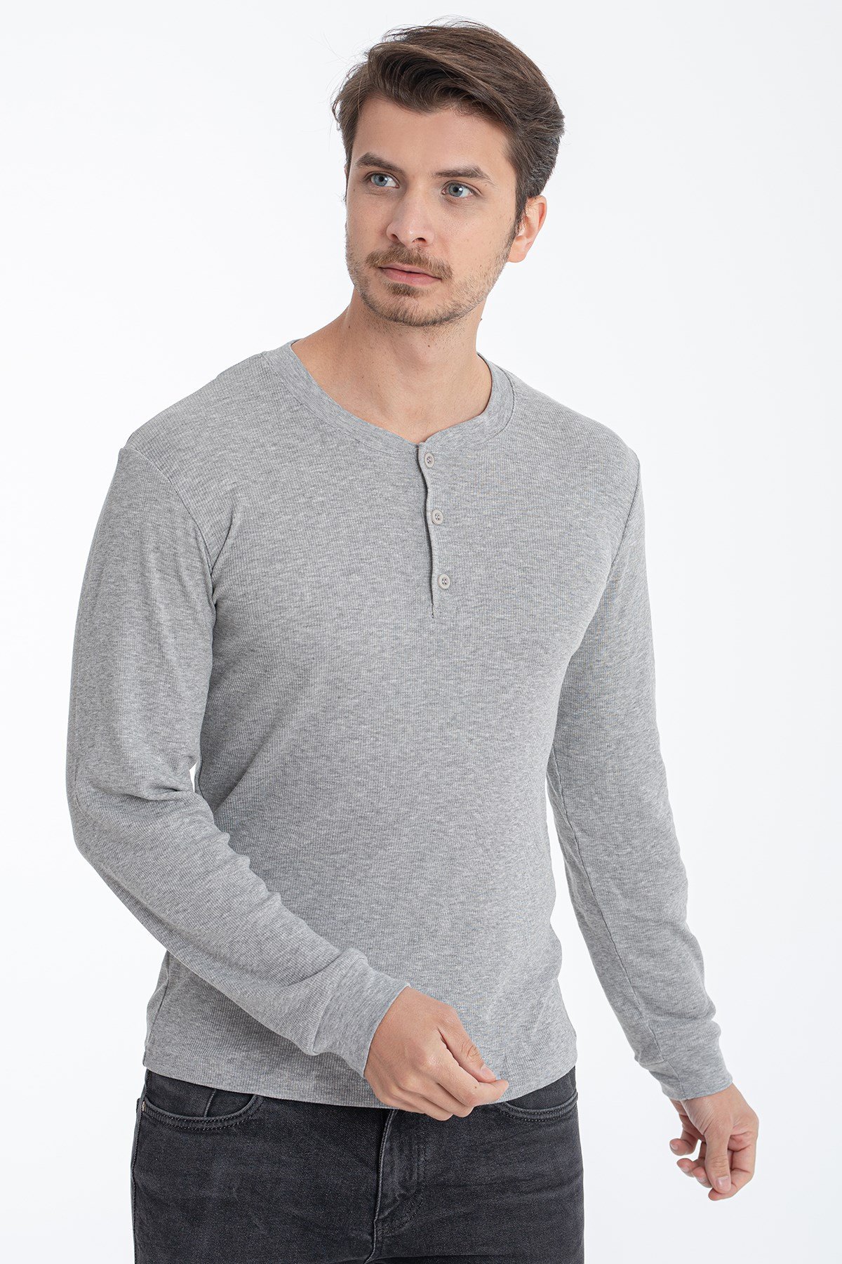 Erdem Düğmeli Kaşkorse Uzun Kollu T-Shirt