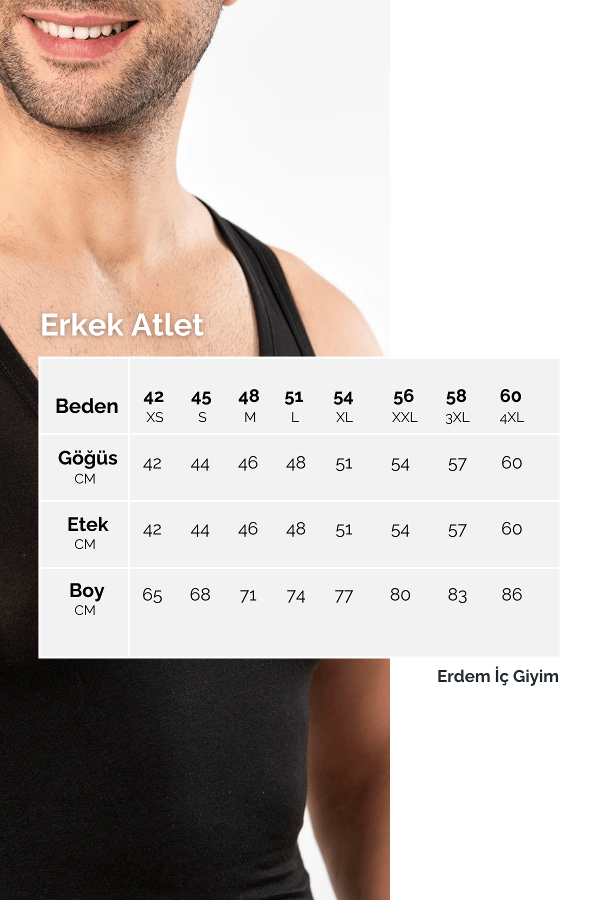 Erdem Siyah 6'lı Erkek Penye Atlet 1100