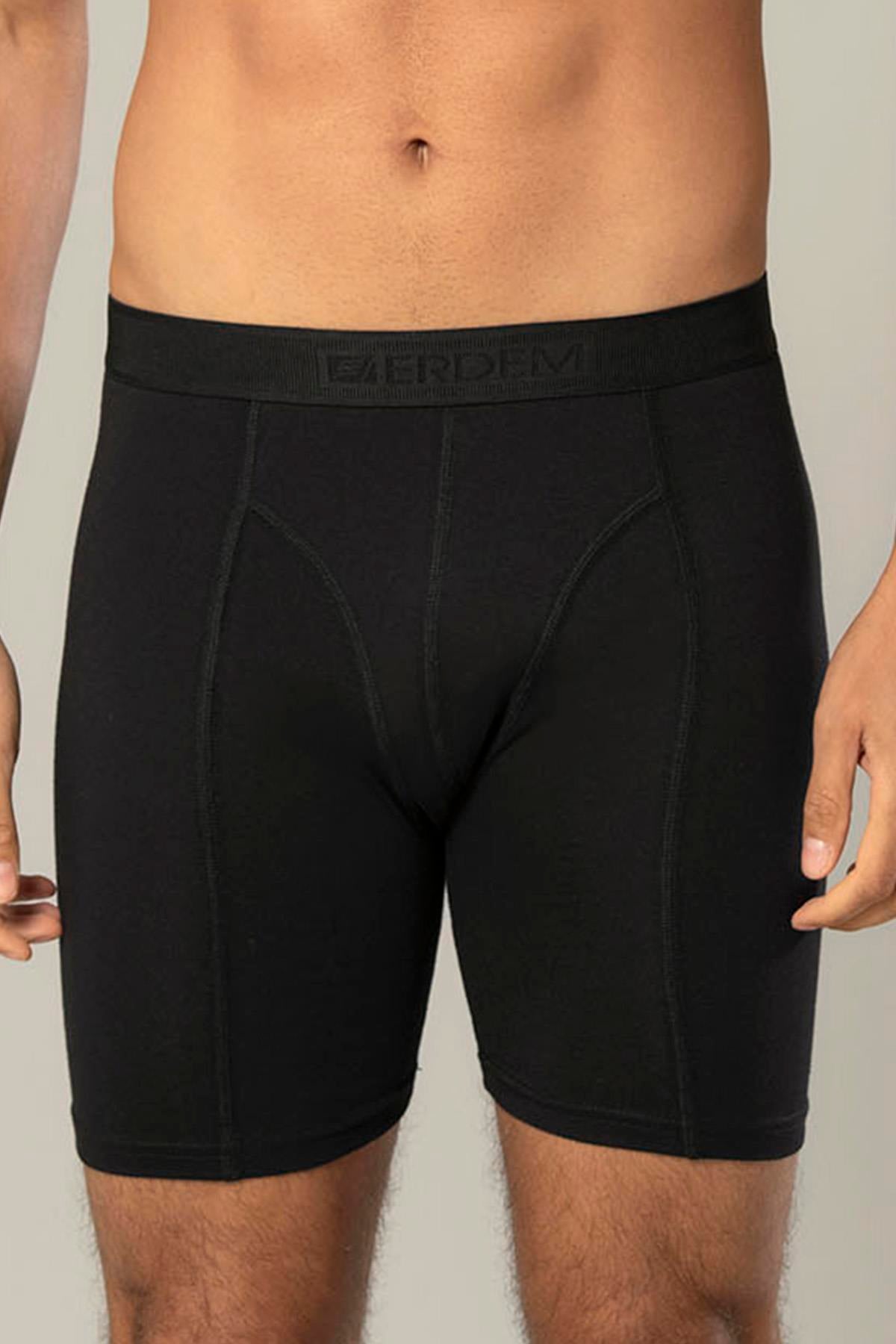 Erdem Siyah Pamuk Elastan Uzun Boxer 1416
