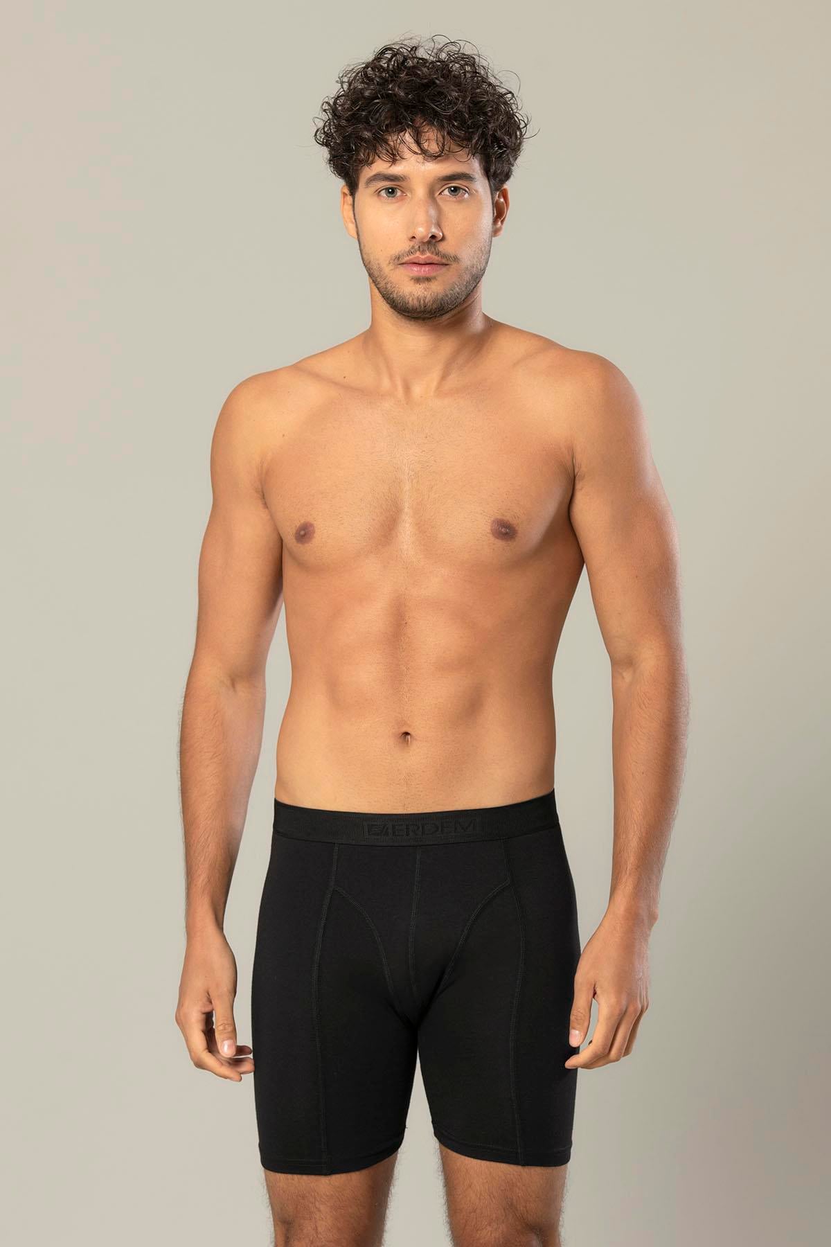 Erdem Siyah Pamuk Elastan Uzun Boxer 1416