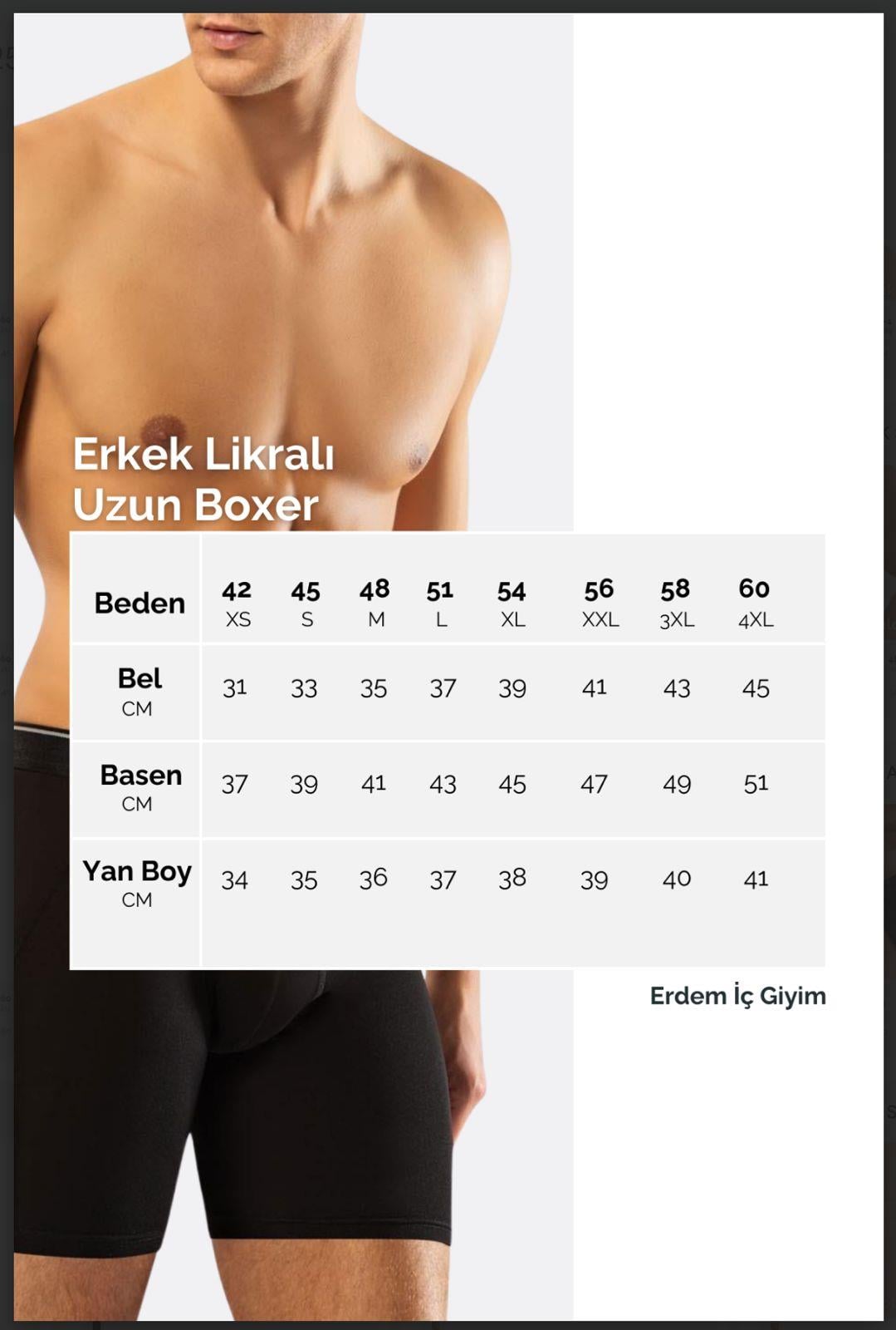 Erdem Siyah Pamuk Elastan Uzun Boxer 1416