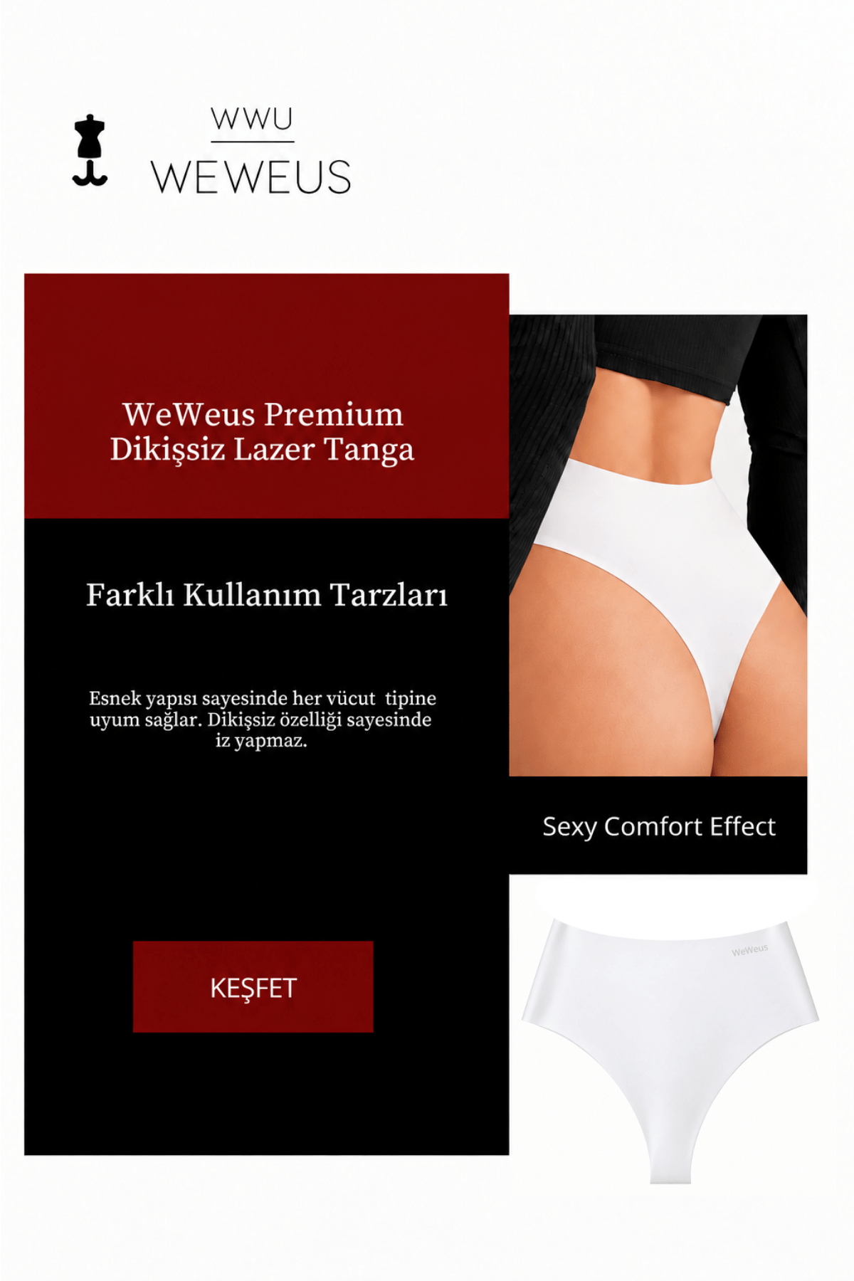 WeWeus Beyaz Dikişsiz Lazer Kesim Yüksek Bel Tanga 