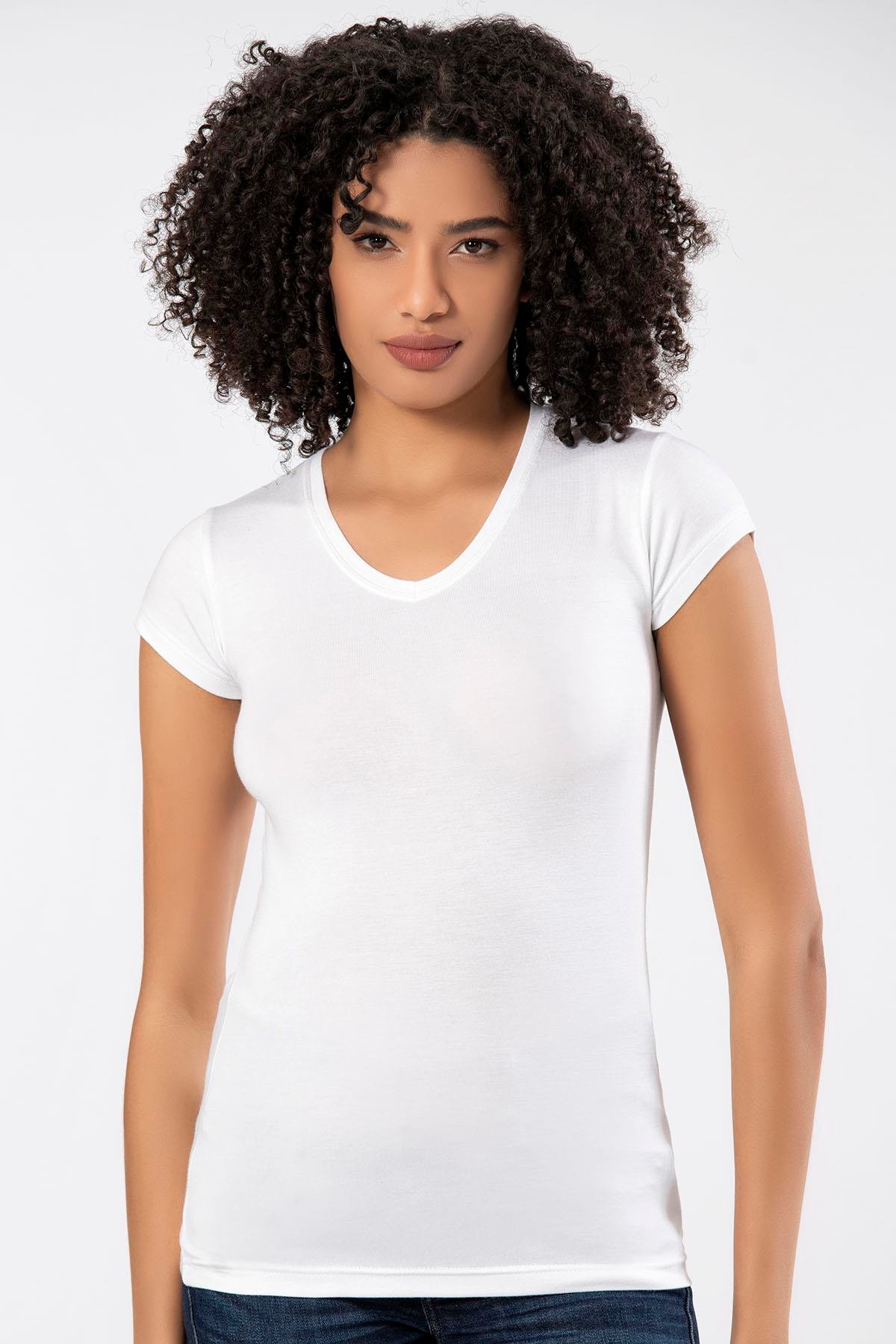 Weweus Beyaz Kadın Süper İnce Doğal Bambu T-Shirt 2315