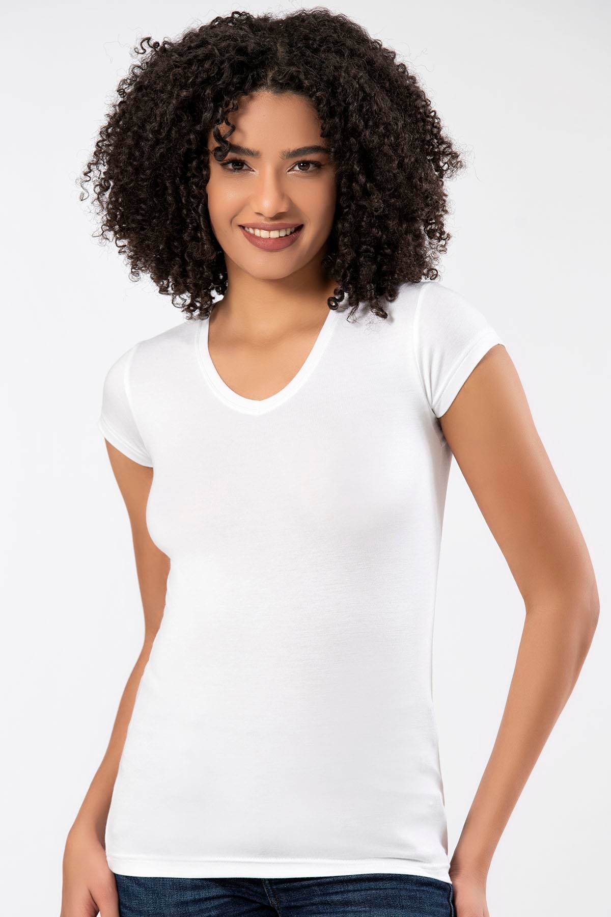 Weweus Beyaz Kadın Süper İnce Doğal Bambu T-Shirt 2315