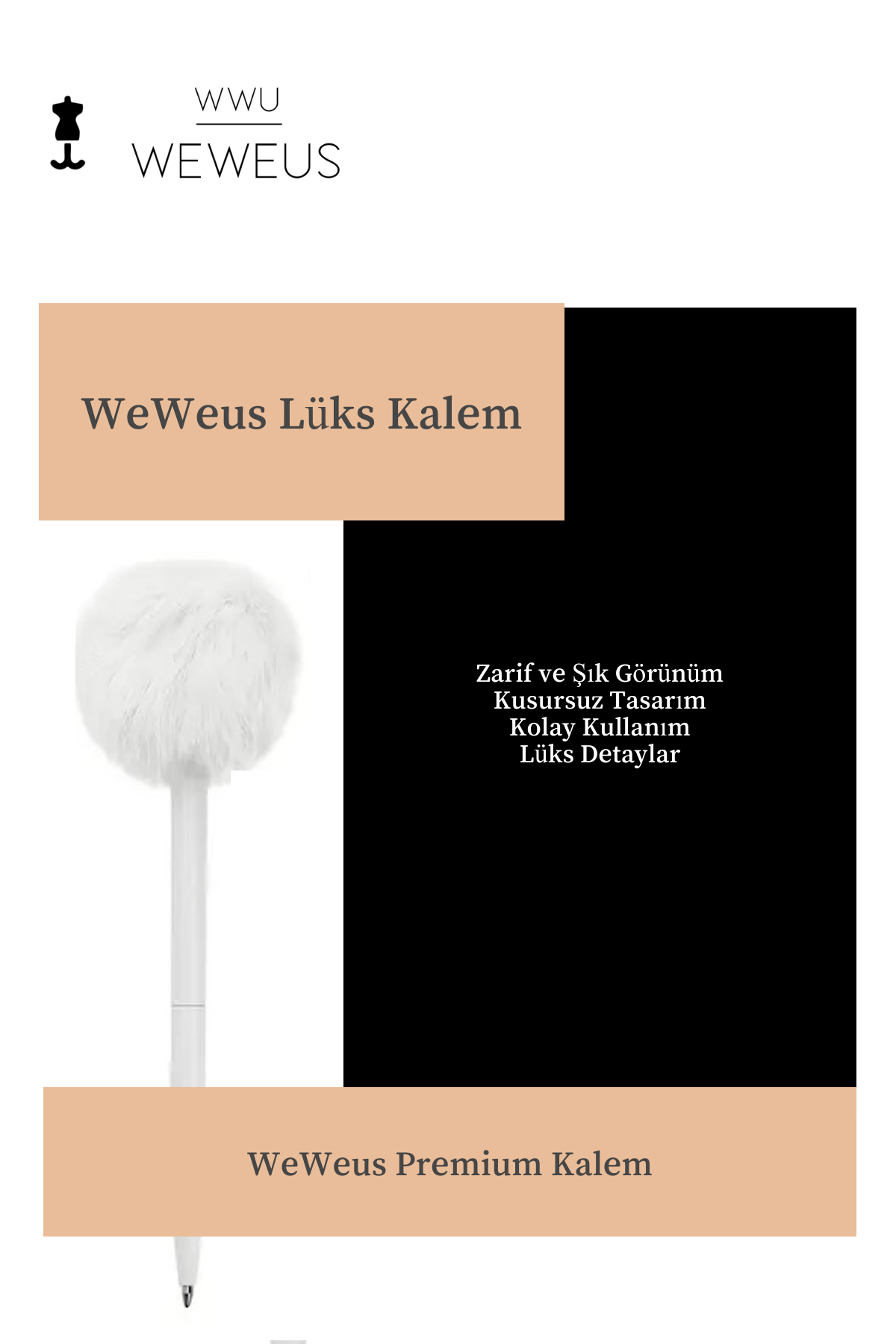 WeWeus Beyaz Rose Tüylü Lüks Tükenmez Kalem