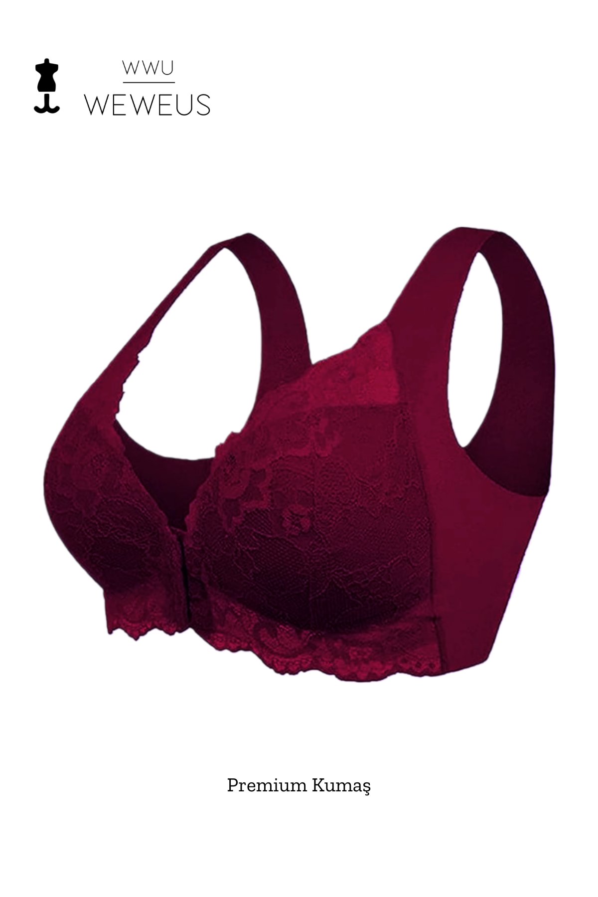 Weweus Bordo Önden Çıtçıtlı Dantelli Push Up Toparlayıcı Sütyen