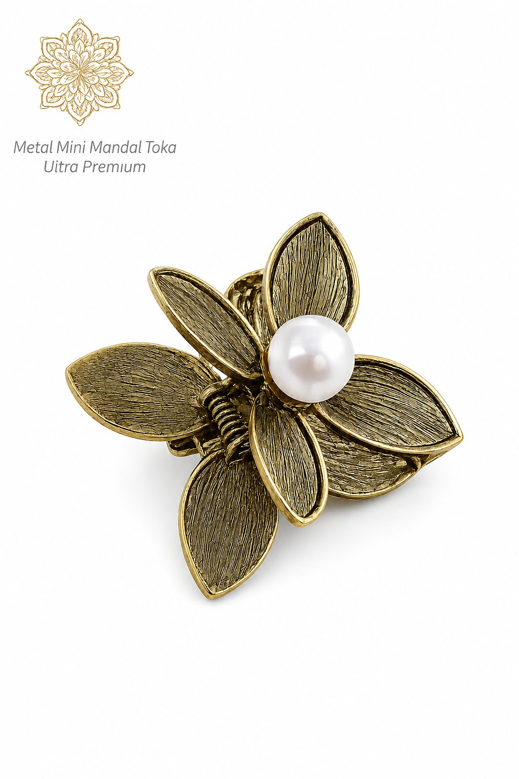 WeWeus Çiçek İncili Koyu Gold Parlak Metal Mini Premium Mandal Toka