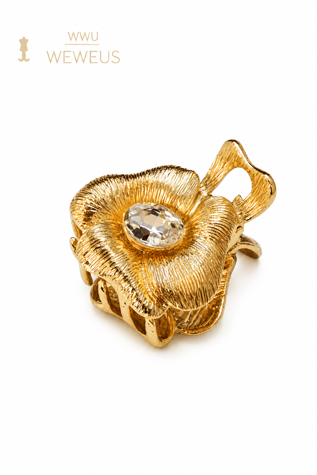 WeWeus Çiçek Taşlı Gold Parlak Sarı Metal Mini Premium Mandal Toka
