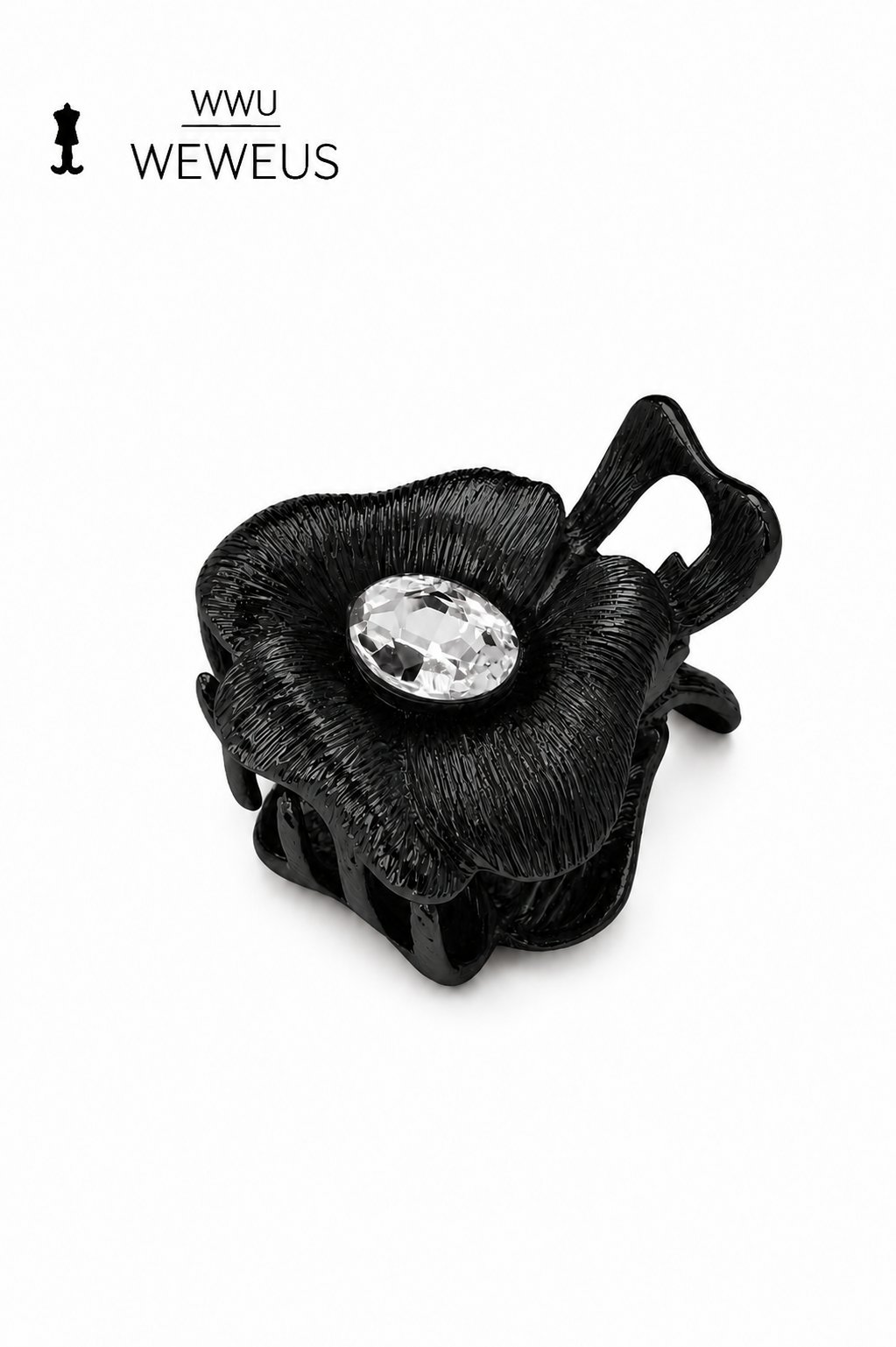 WeWeus Çiçek Taşlı Siyah Parlak Metal Mini Premium Mandal Toka