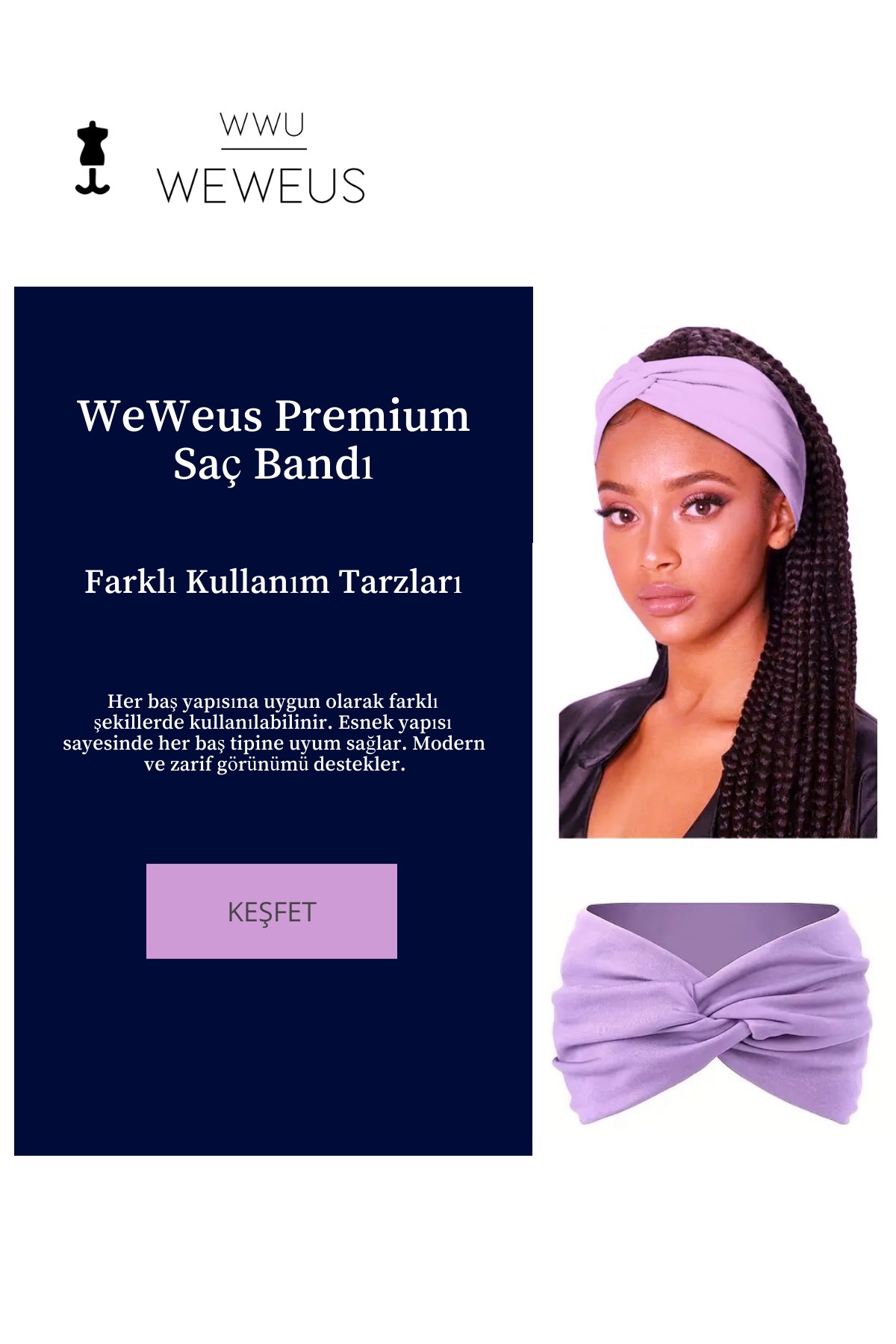 WeWeus Düz Lila Premium Kadın Saç Bandı