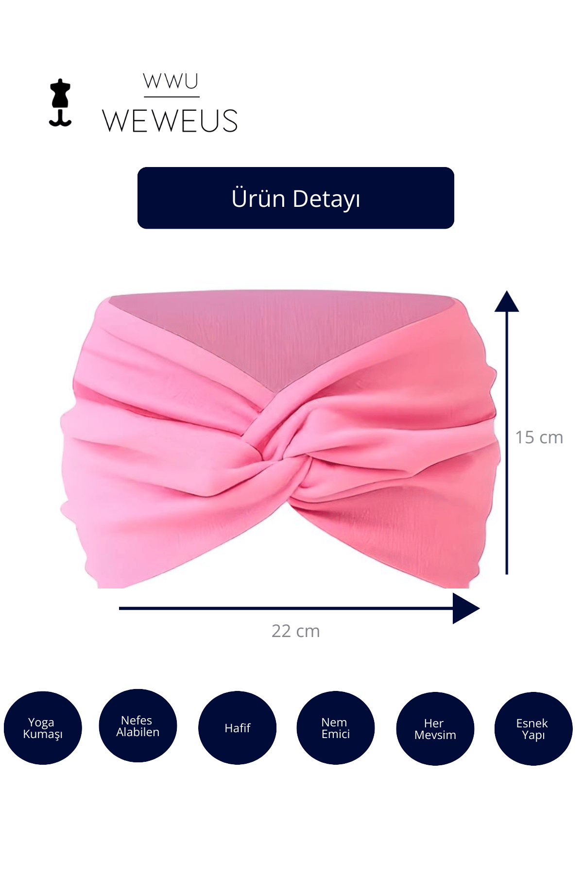 WeWeus Düz Pembe Premium Kadın Saç Bandı