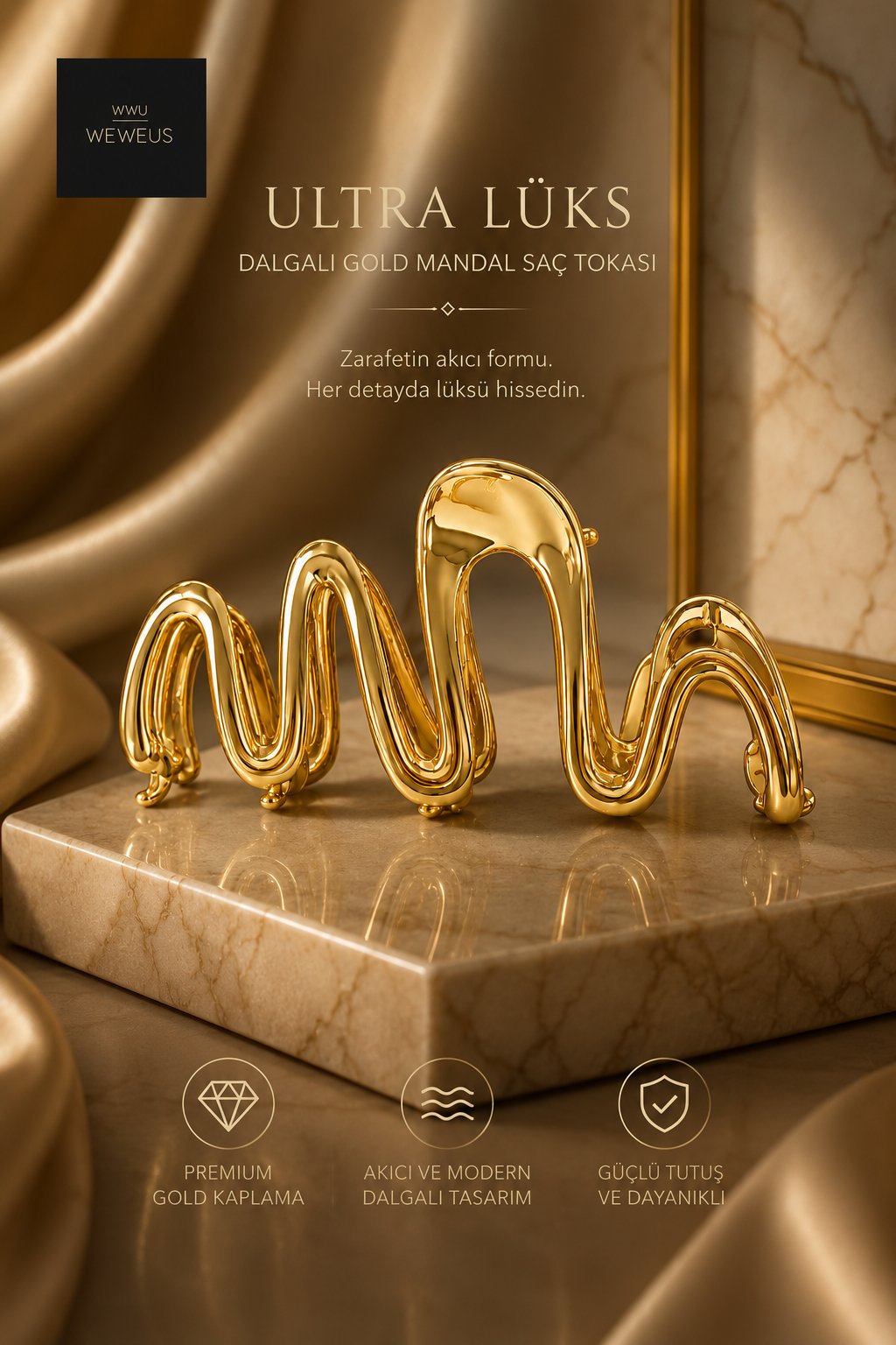 WeWeus Gold Altın Rengi Metal Lüks Zigzag Mandal Toka