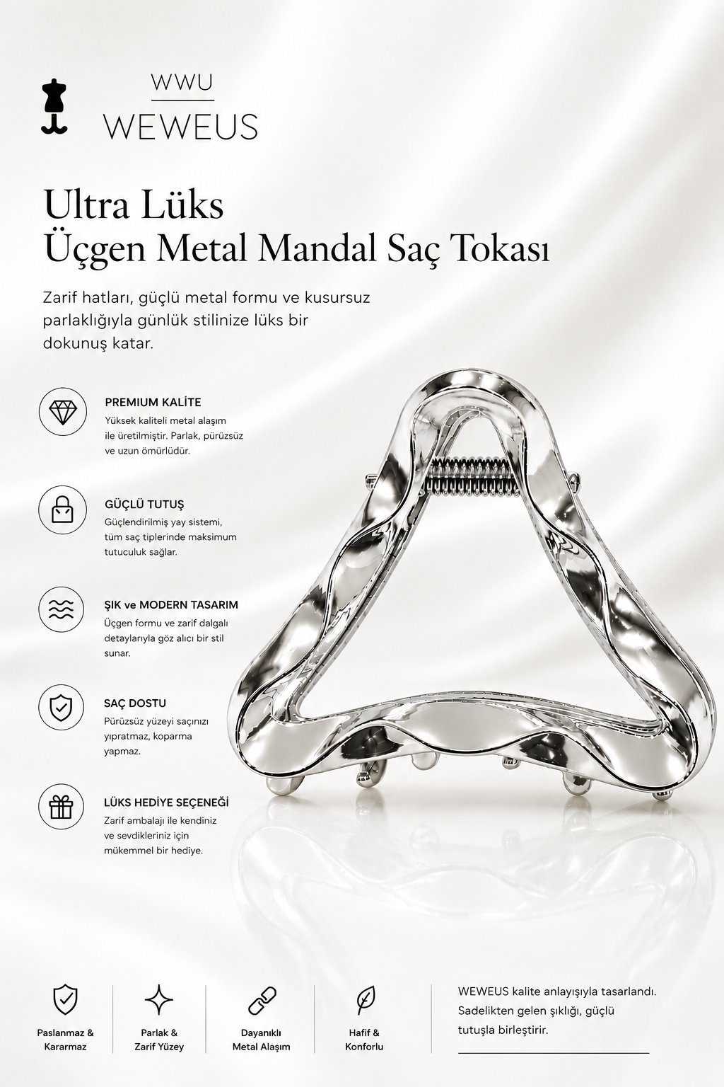 WeWeus Gri Üçgen Metal Mandal Premium Toka