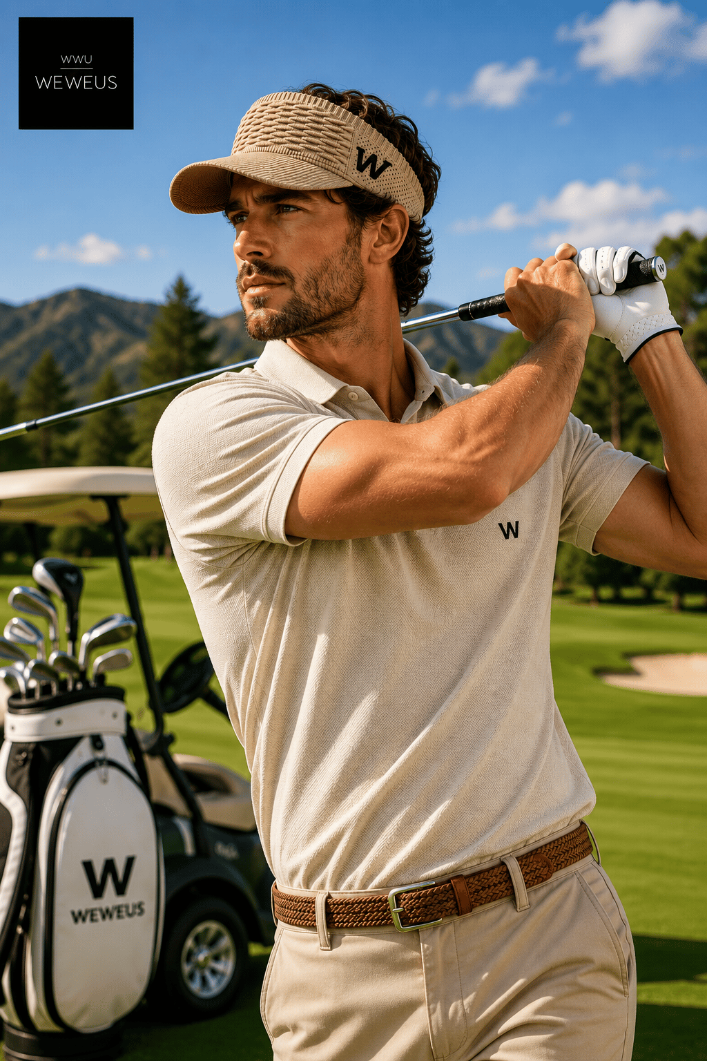 WeWeus Kadın Erkek Unisex Açık Sütlü Kahve W Nakışlı Uv Korumalı Tenis Golf Vizör Yazlık Şapka
