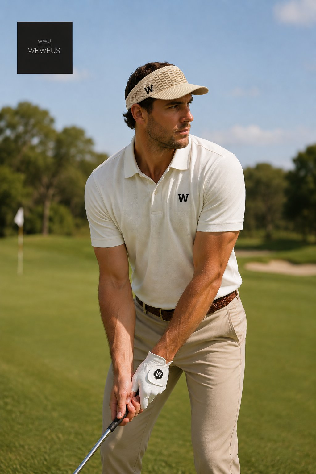 WeWeus Kadın Erkek Unisex Bej W Nakışlı Uv Korumalı Tenis Golf Vizör Yazlık Şapka