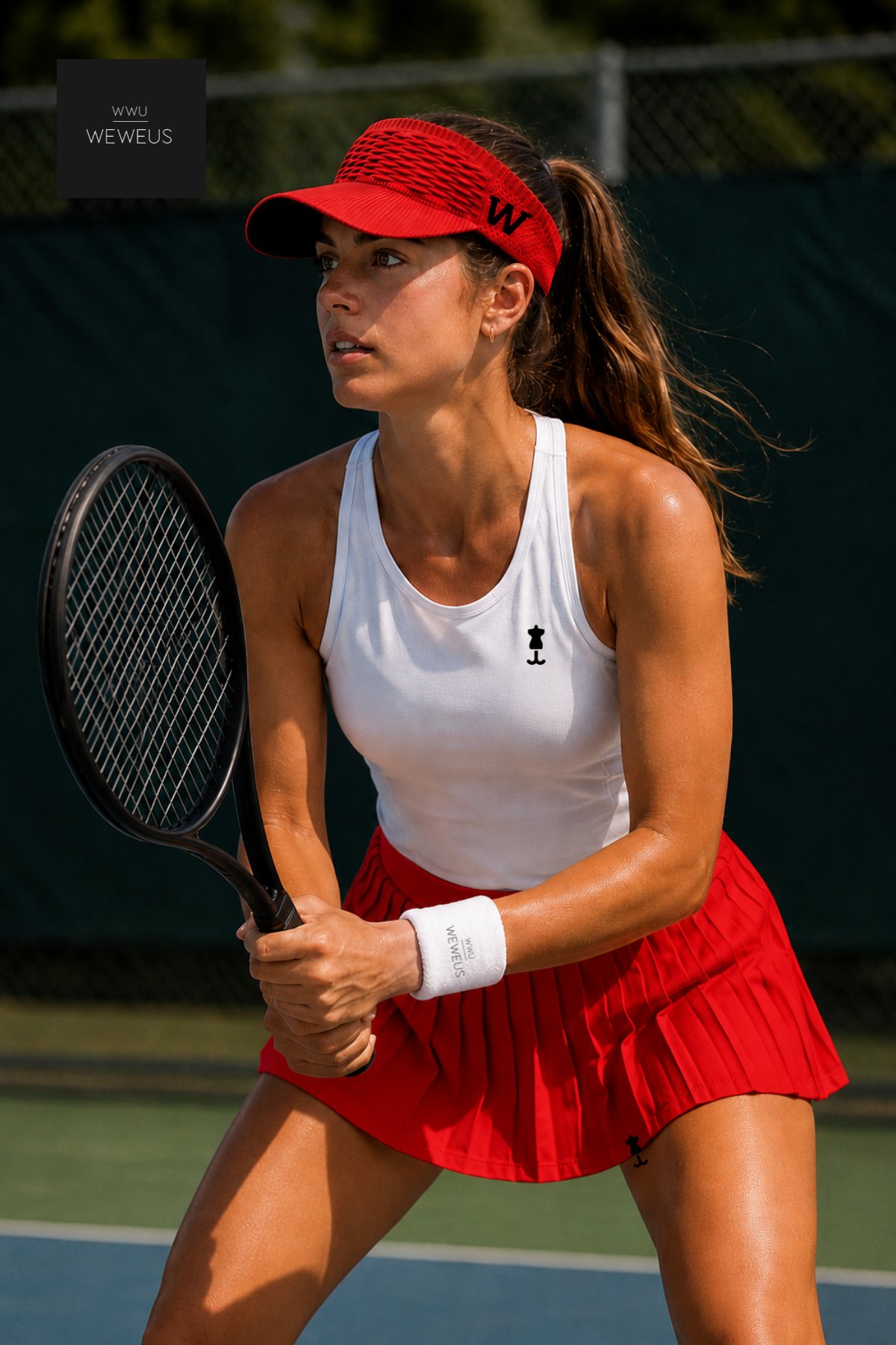 WeWeus Kadın Kırmızı W Nakışlı Uv Korumalı Tenis Golf Vizör Yazlık Şapka