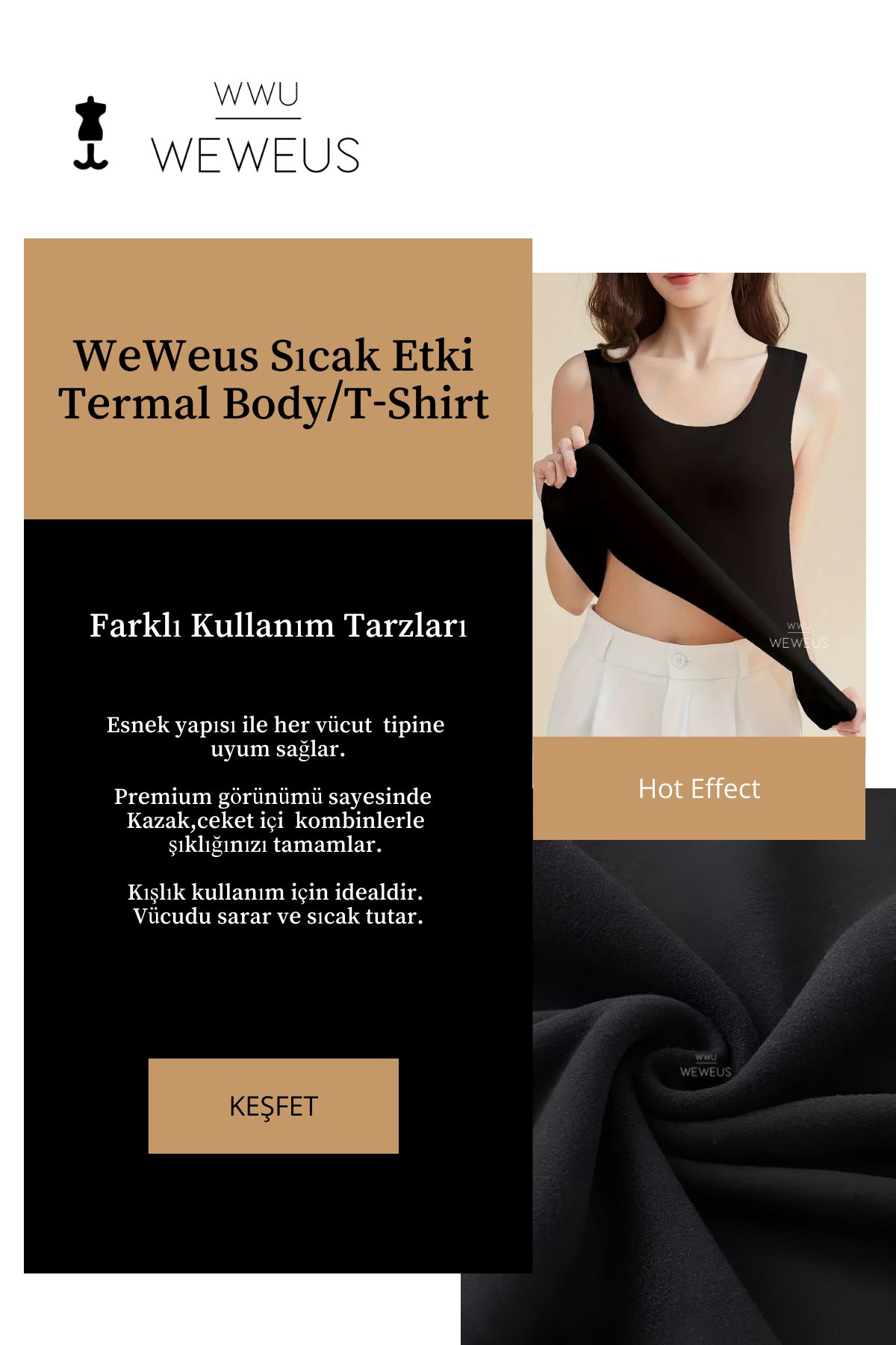 WeWeus Kadın Lüks Siyah Termal İçlik Askılı Atlet Body Tişört