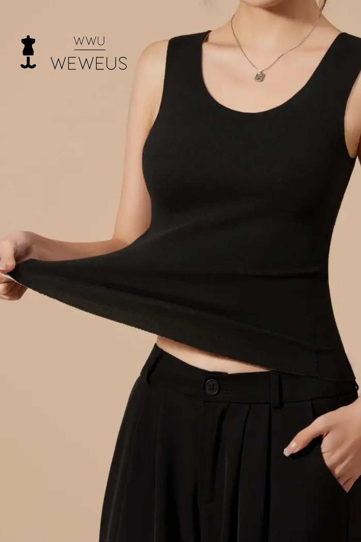 WeWeus Kadın Lüks Siyah Termal İçlik Askılı Atlet Body Tişört
